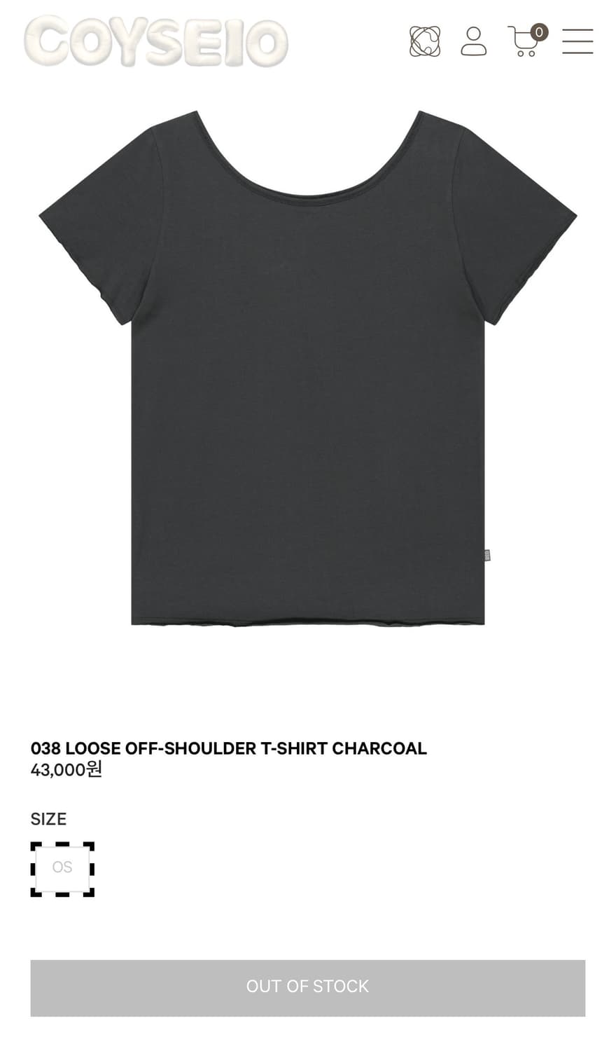 코이세이오 038 오프숄더 티셔츠 차콜 상품이미지1
