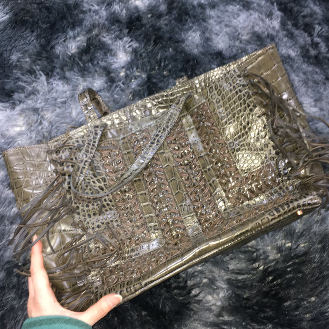 투티/0346 LANVIN 가죽 숄더 핸드백 브라운 카키 유니크 Y2K 상품이미지4