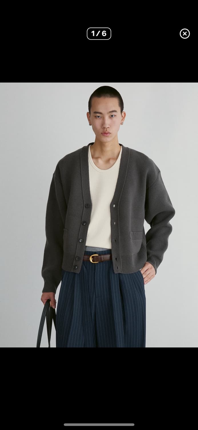 [S] 렉토 루스 컴팩트 니트 가디건 차콜 그레이 상품이미지1