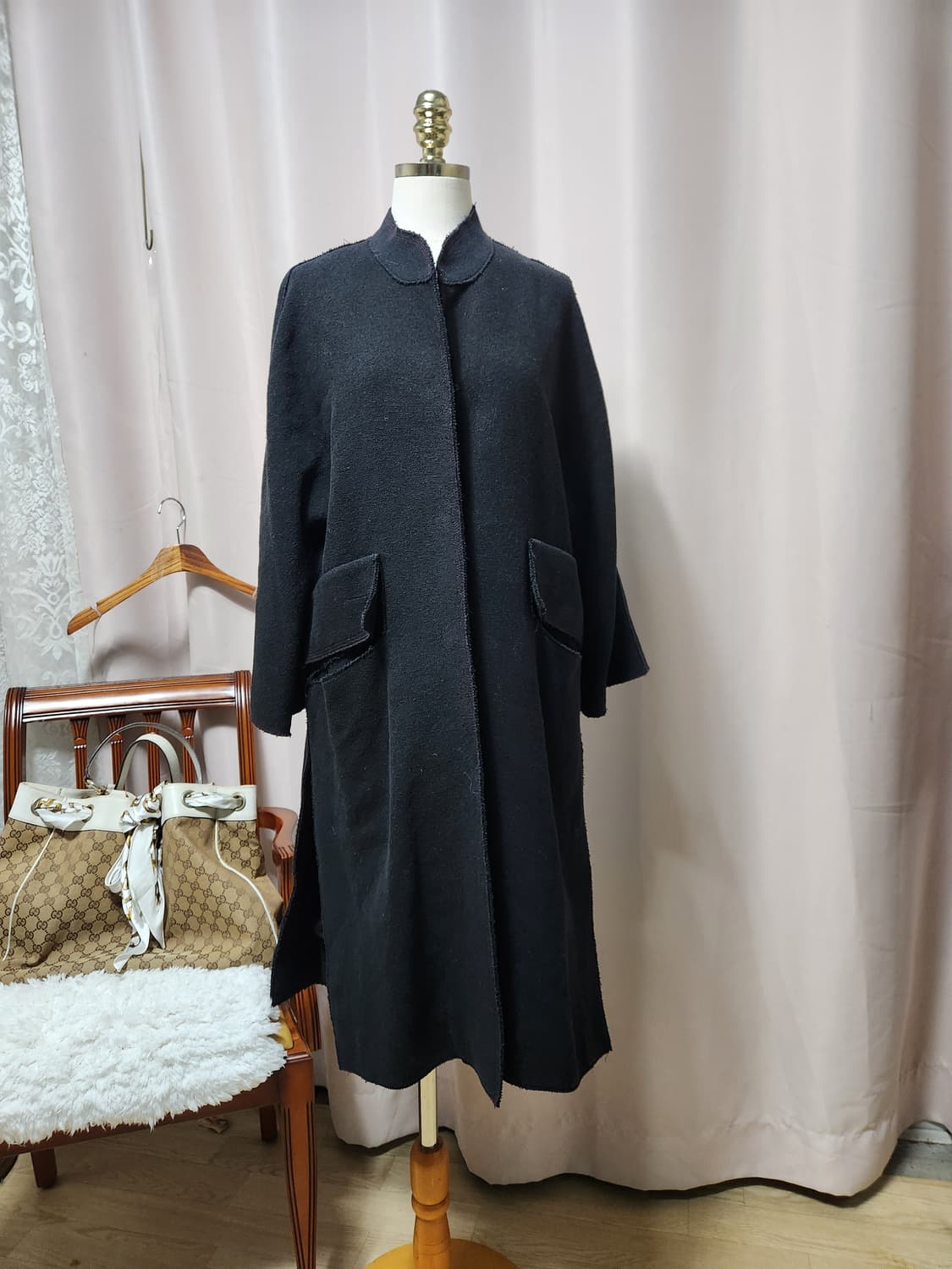 타임블랙 차이나넥 롱 코트(모+면혼방) 상품이미지1