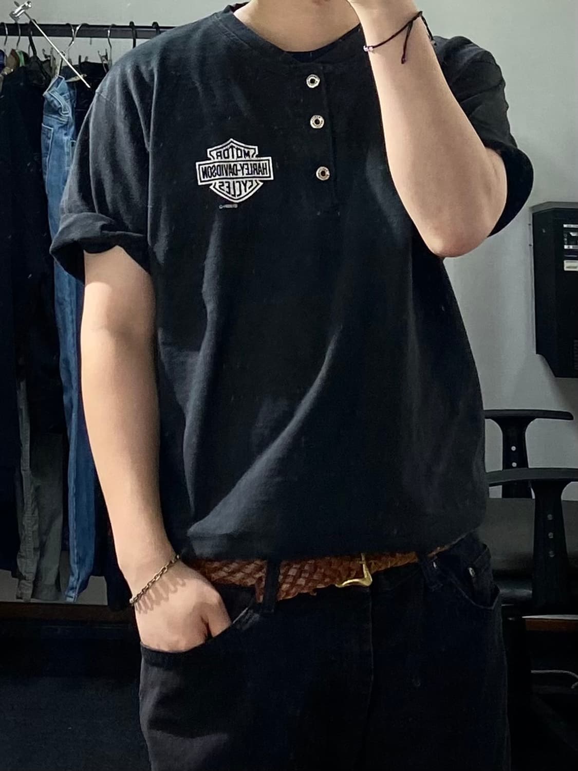 [L] 90s 할리데이비슨 헨리넥 반팔 Made in USA 상품이미지9