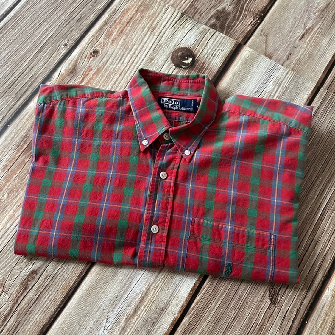 폴로랄프로렌 마드라스 체크 버튼 다운 반팔 셔츠 L사이즈 상품이미지6