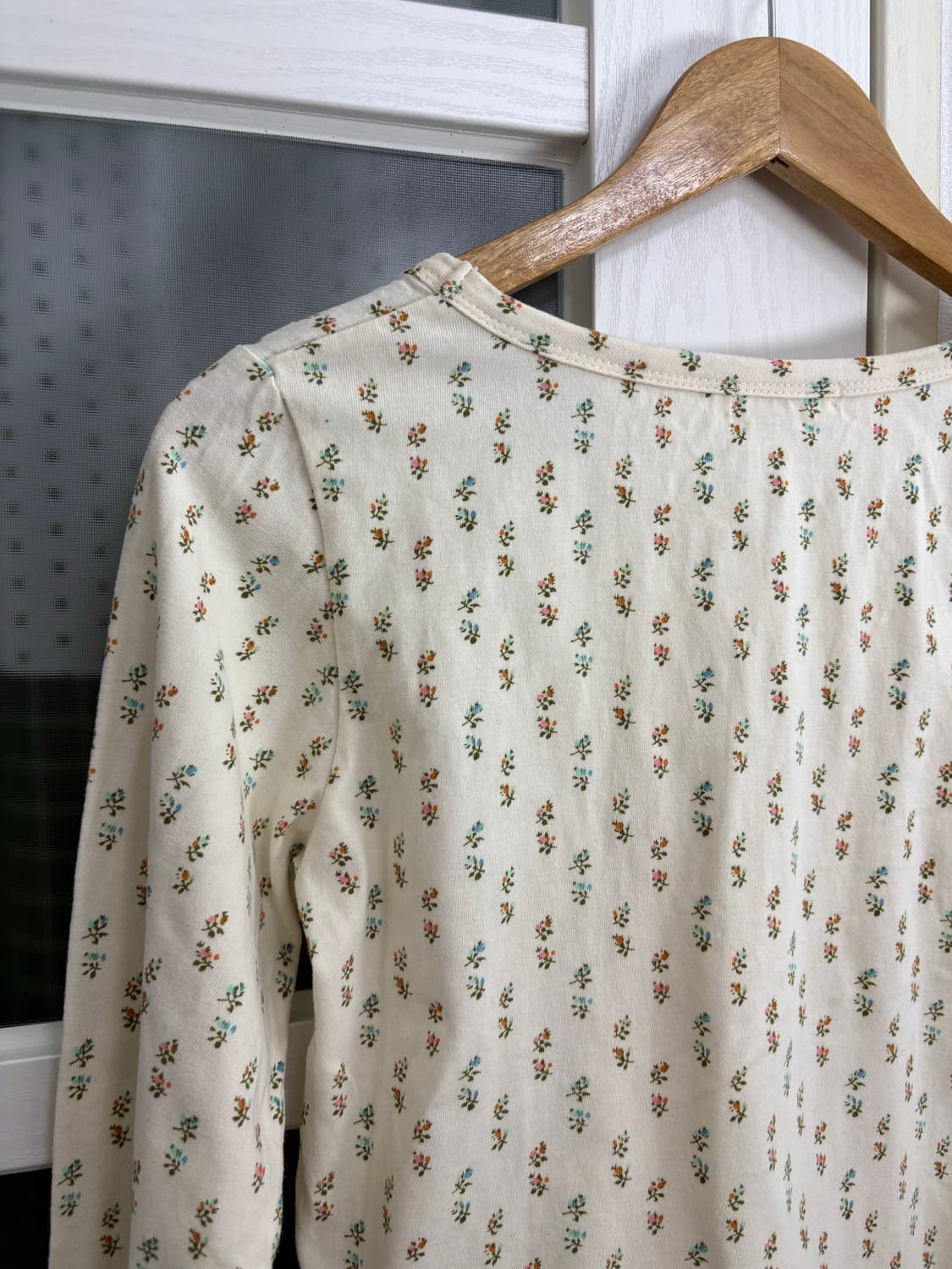 크림 잔꽃 크로쉐 긴소매 티셔츠 상품이미지5