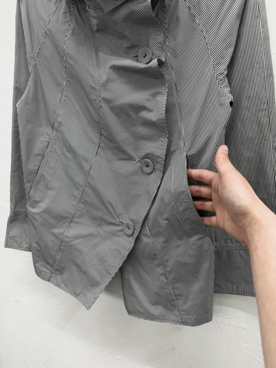 koos 커브 버튼 체크 자켓 상품이미지3