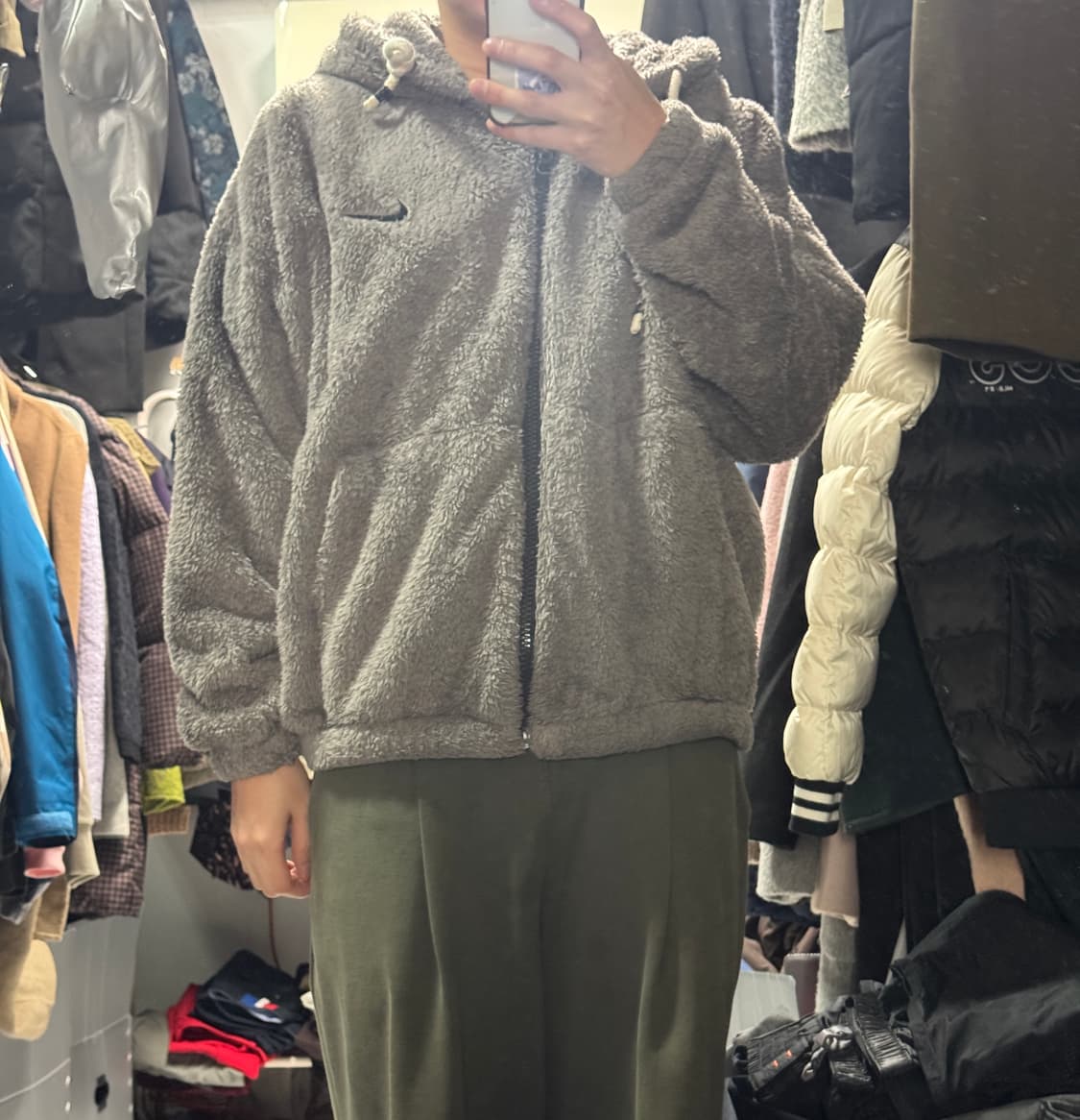 여성 나이키 커스텀 코코아 쉐르파 뽀글이 후드집업 오버핏 상품이미지4