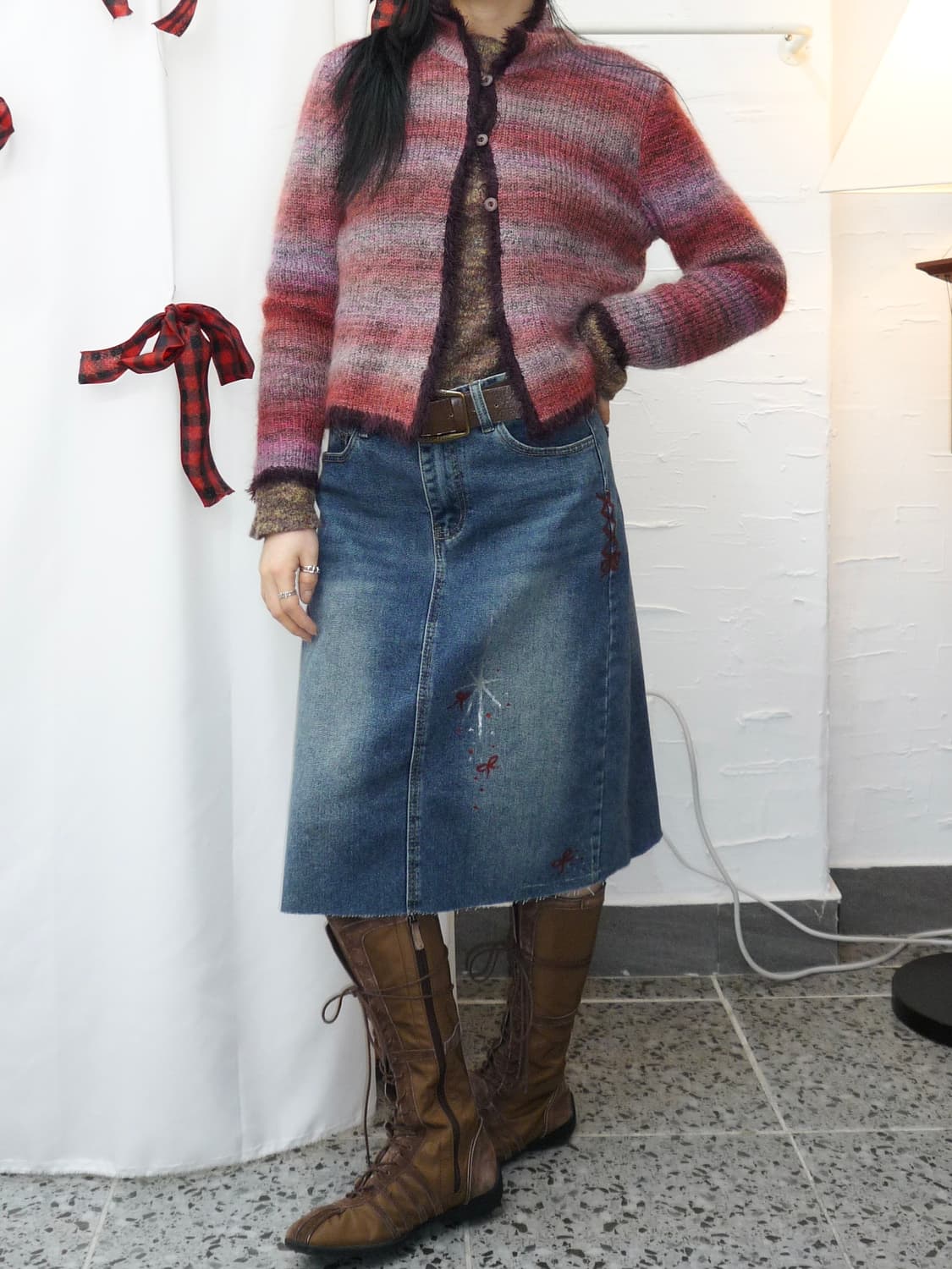 Burgundy fur cardigan 상품이미지2