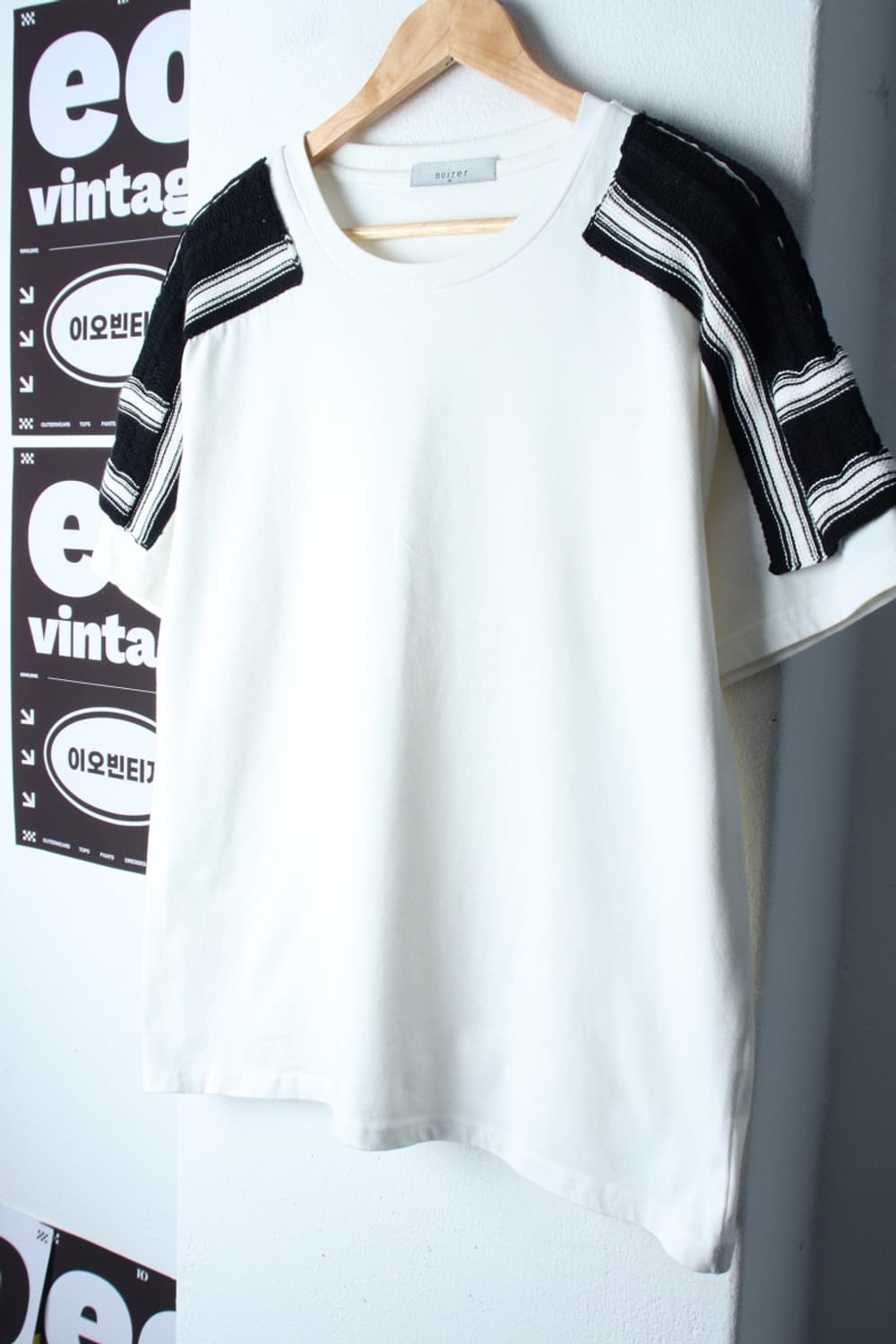 (L-XL) 노이어 반팔 티셔츠 숄더포인트 화이트 놈코어-H33569 상품이미지1