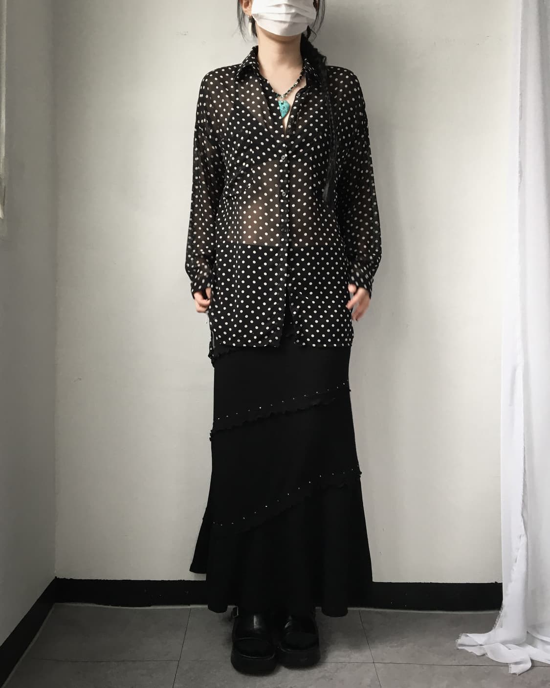Dot pattern see through shirt 상품이미지6