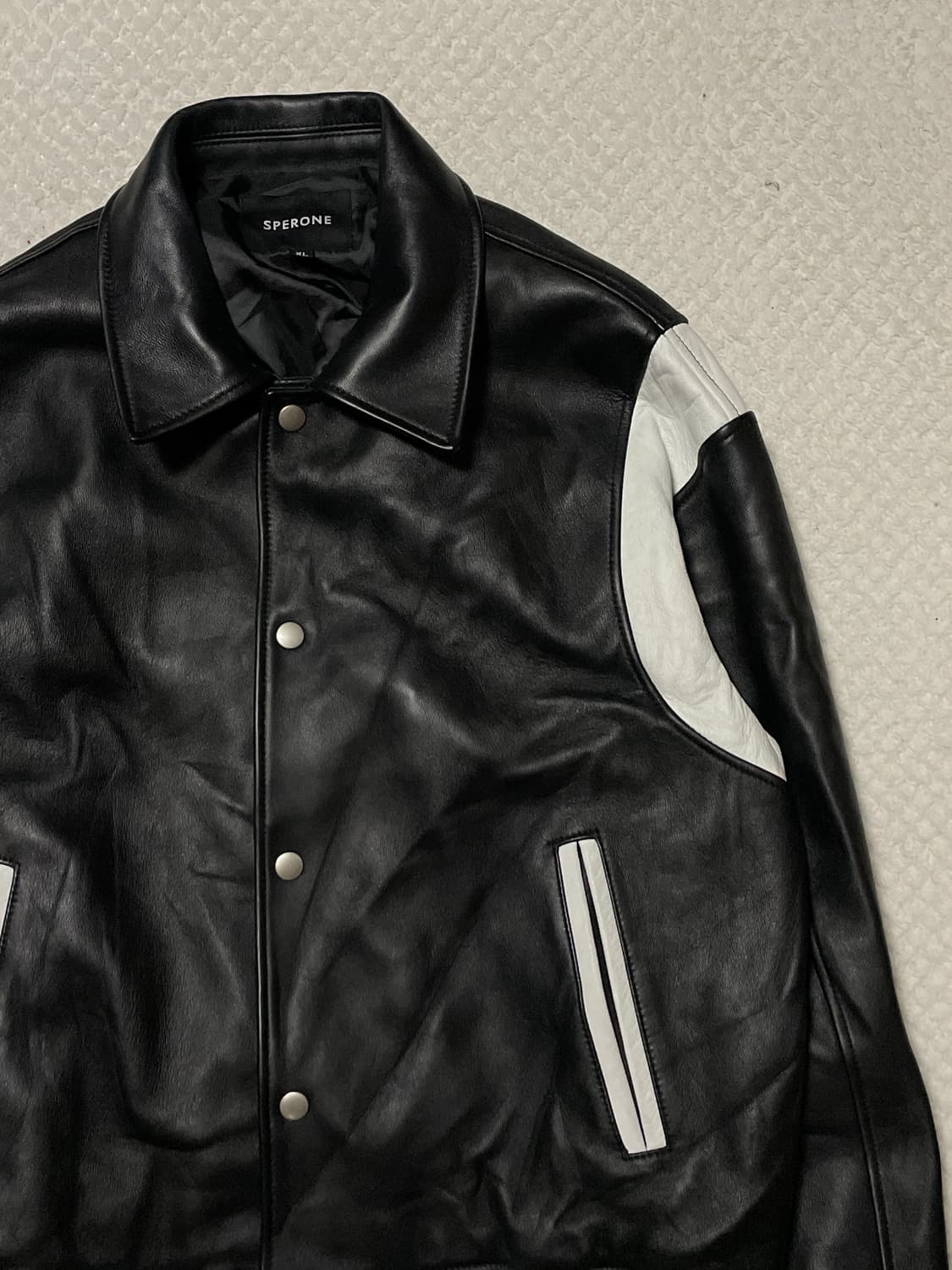 SPERONE 스페로네 램스킨 양가죽 스타디움 숏 레더 바시티 자켓 상품이미지5