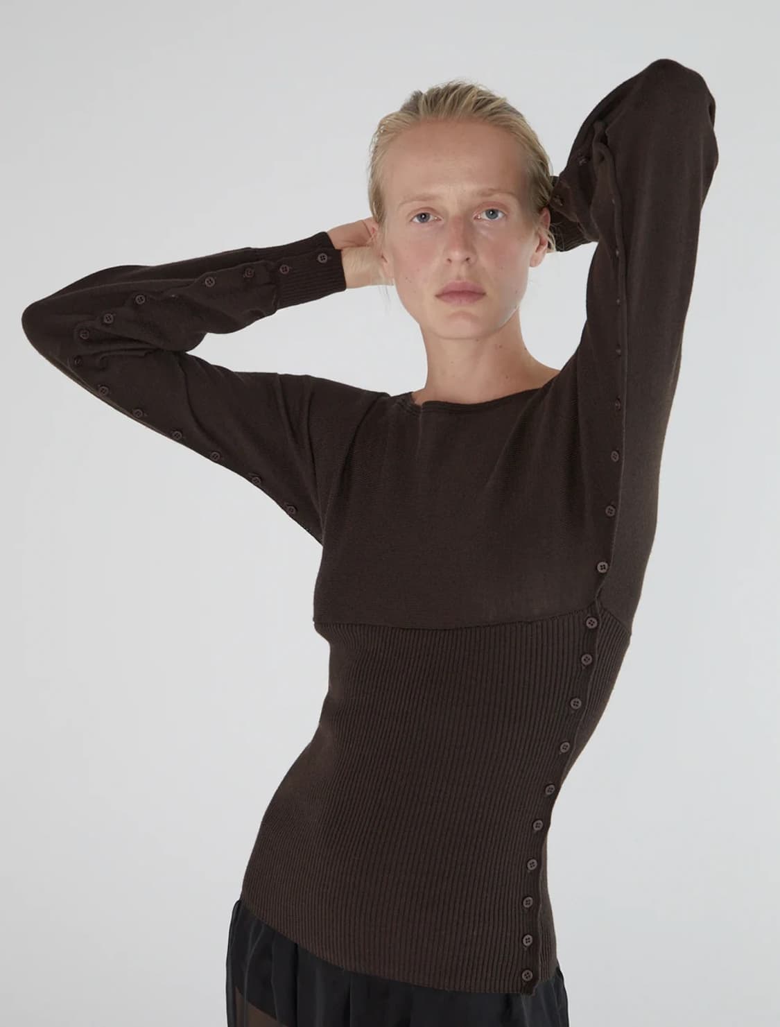 [S,M]팔로마울 Fa 버튼 니트/브라운 상품이미지1