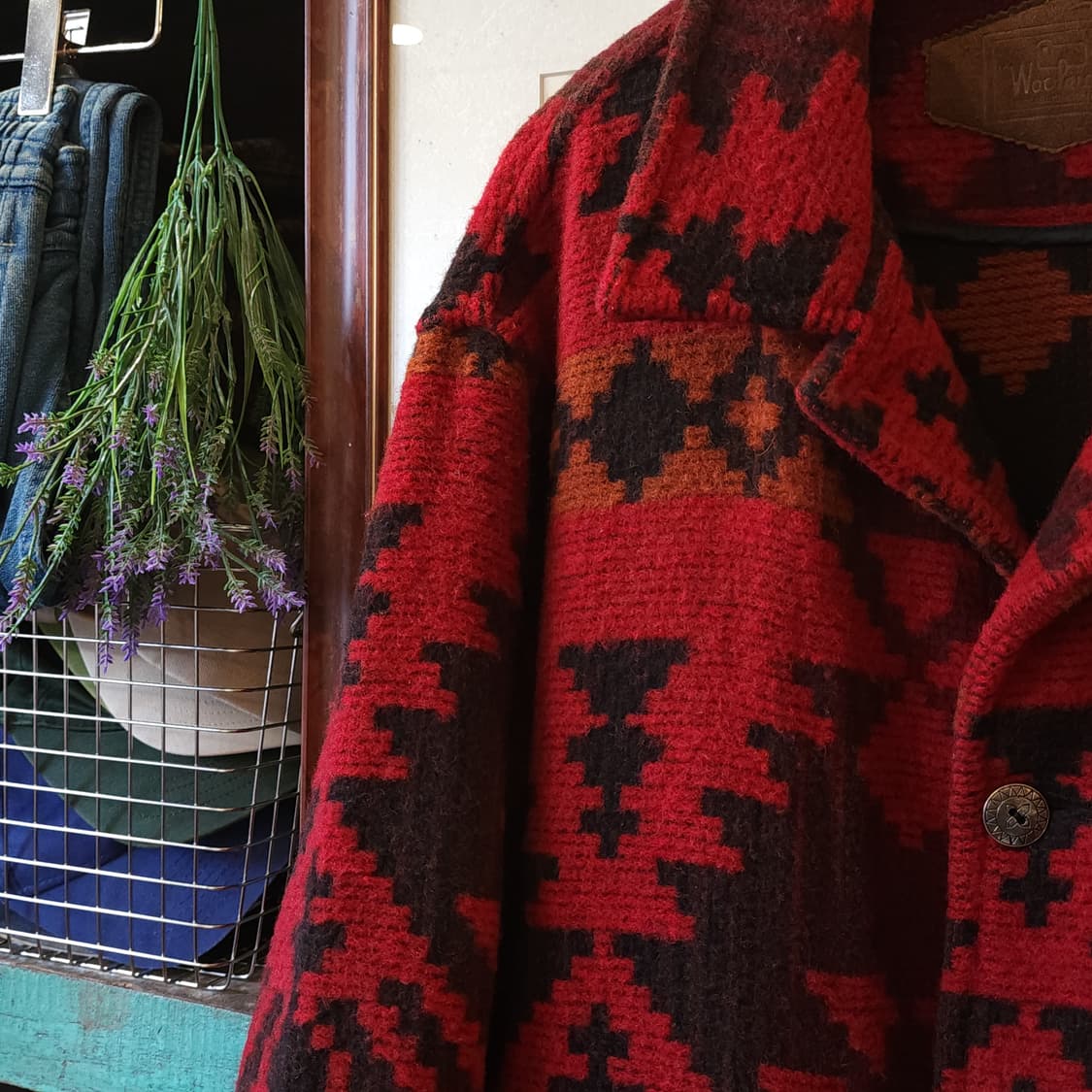 90년대 울리치 아즈텍 패턴 울 오버코트 L 상품이미지8