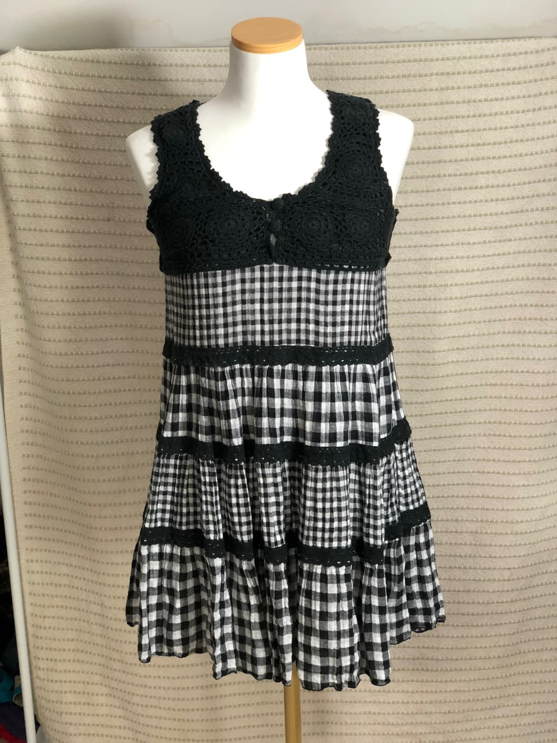 일본 빈티지 블랙 미니 체크 패턴 숏 모리걸 원피스 상품이미지1