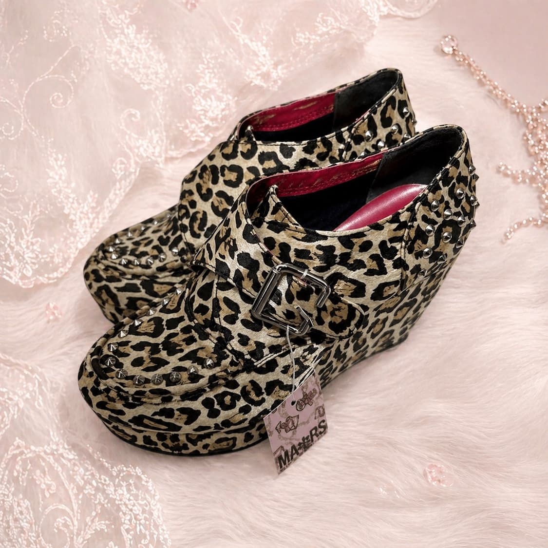 MA*RS 마즈 오네갸루 레오파드 스터드 웨지힐 상품이미지2