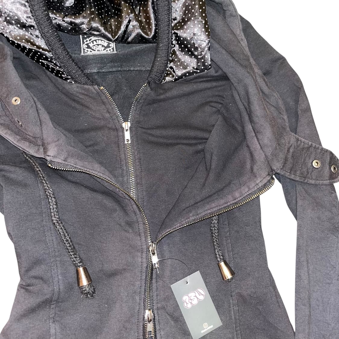 도트 후드 레이어드 투웨이 집업 y2k펑크갸루 상품이미지4