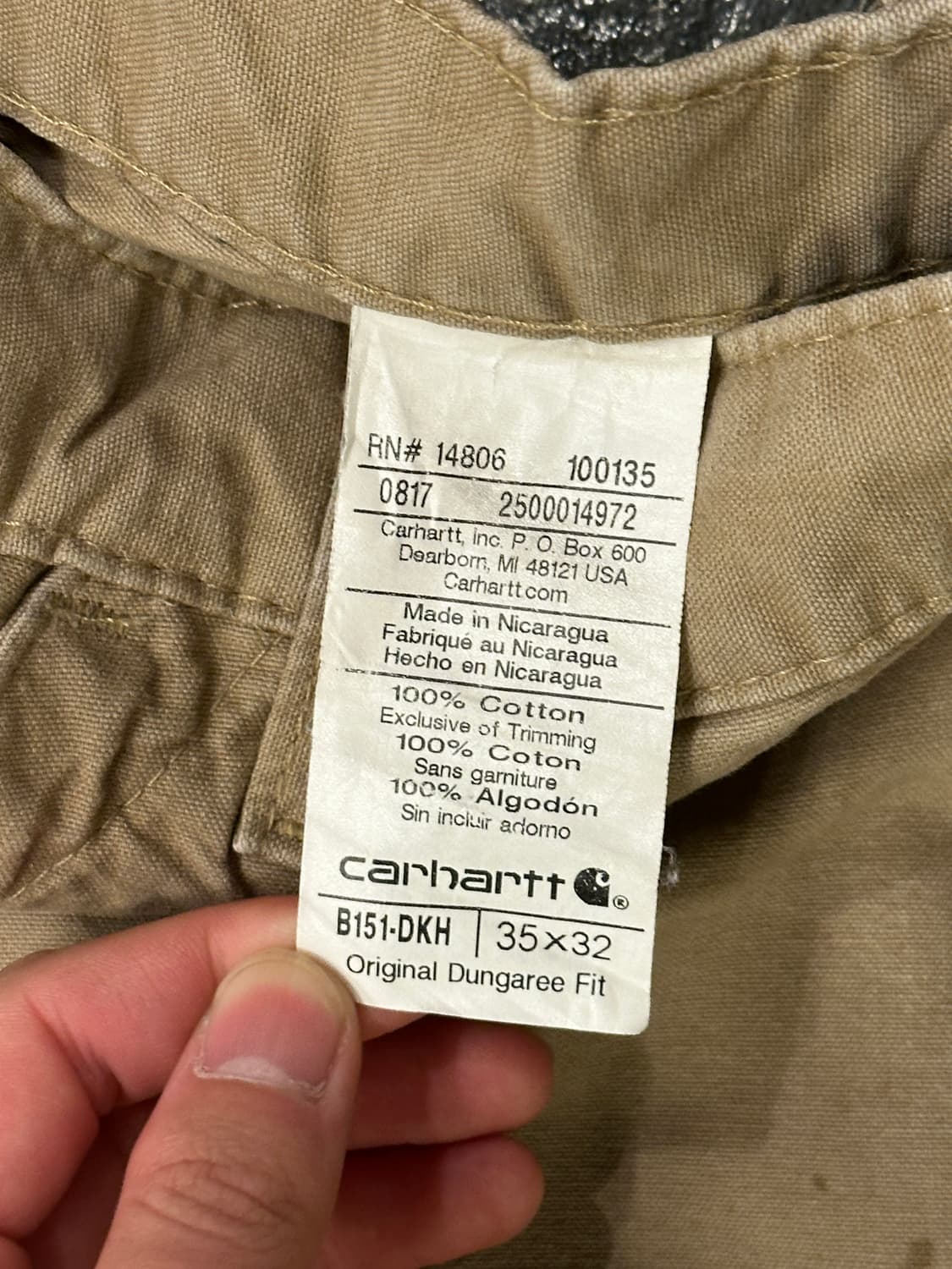 칼하트 카펜터 베이지 코튼 팬츠 35x32 상품이미지4