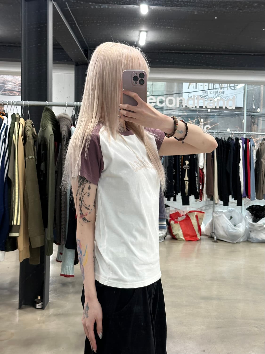 아디다스 Y2K 화이트퍼플 배색 나그랑 반팔 티셔츠 상품이미지2