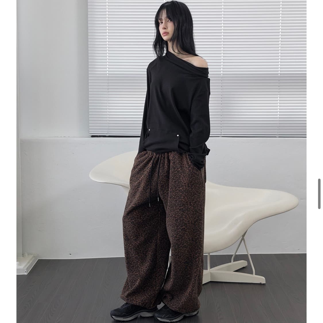 렌세 레오파드 후리스 와이드 팬츠 상품이미지3