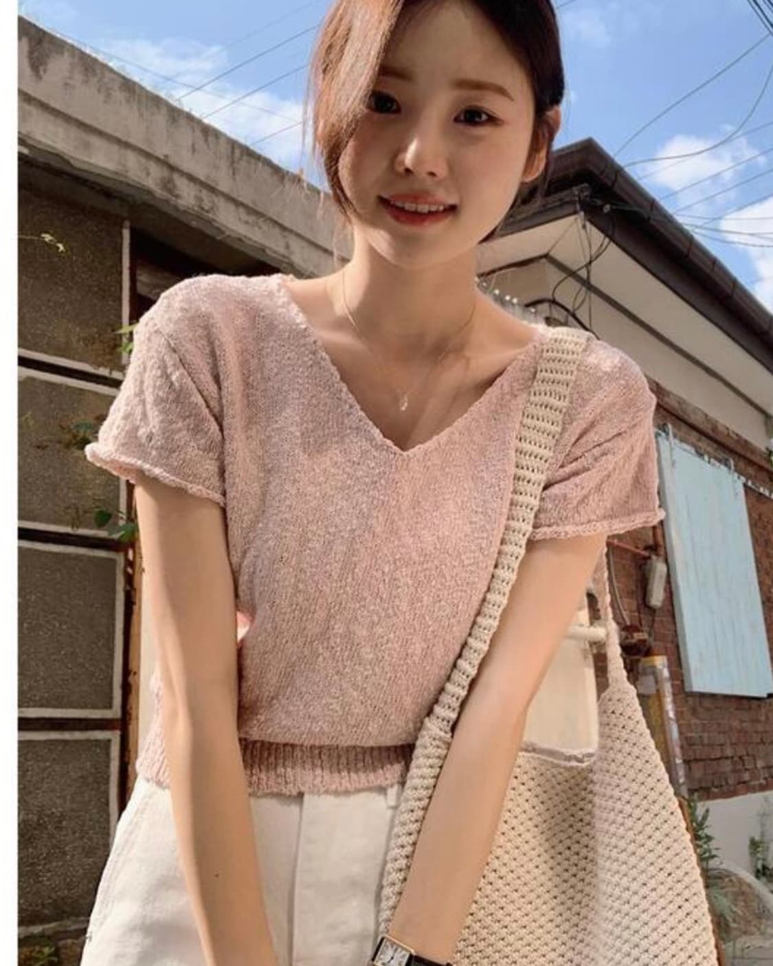 쇼퍼랜드 핑크 부클 니트 상품이미지1