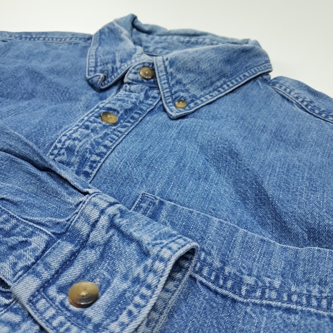 CL338 2XL 엘엘빈 90s 코튼 버튼다운 라이트블루 데님셔츠 남방 상품이미지4