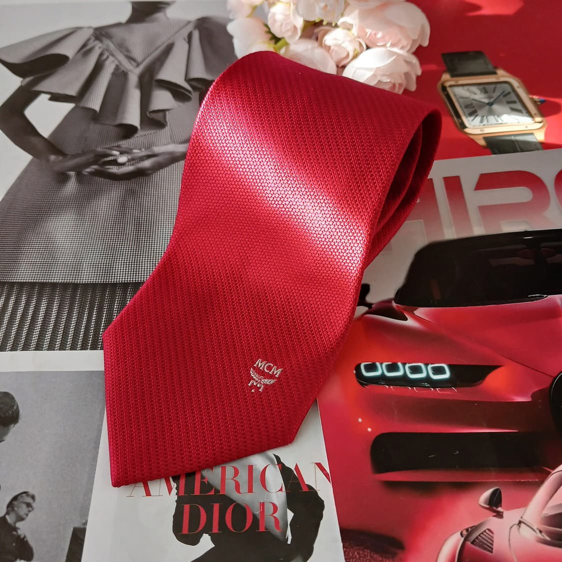 MCM 실크 레드 텍스처 패턴 넥타이 8.9cm A+등급 A19227
 상품이미지1