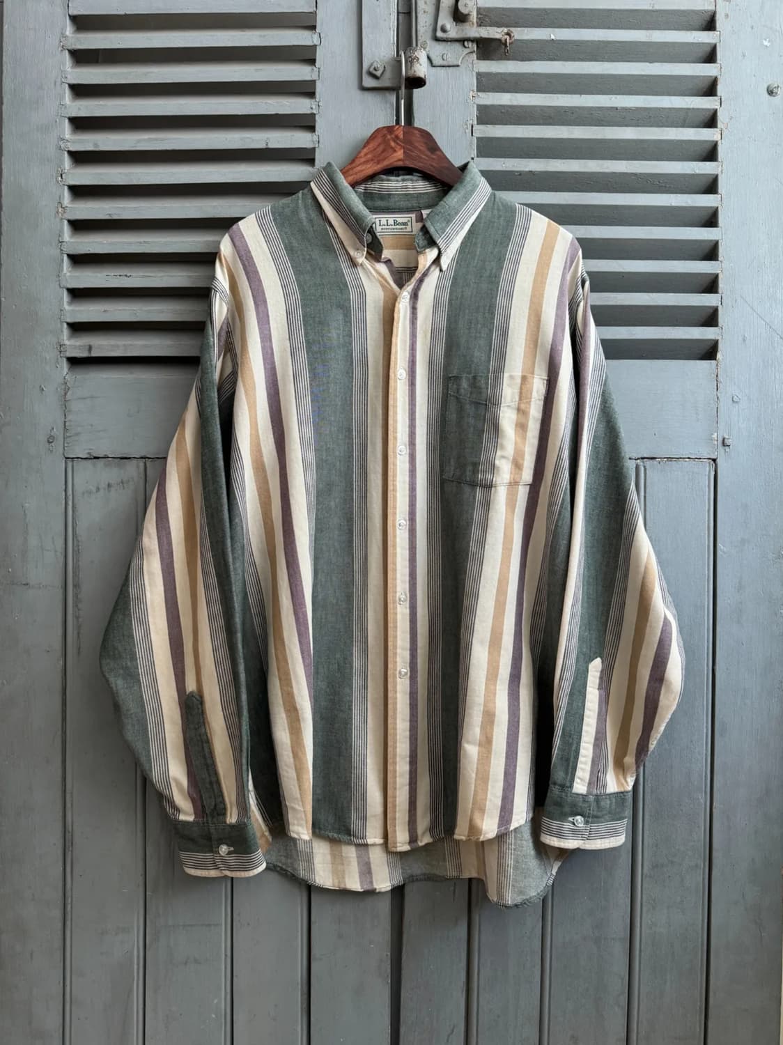 [L]90's 엘엘빈 Made In USA 스트라이프 코튼 셔츠 상품이미지1