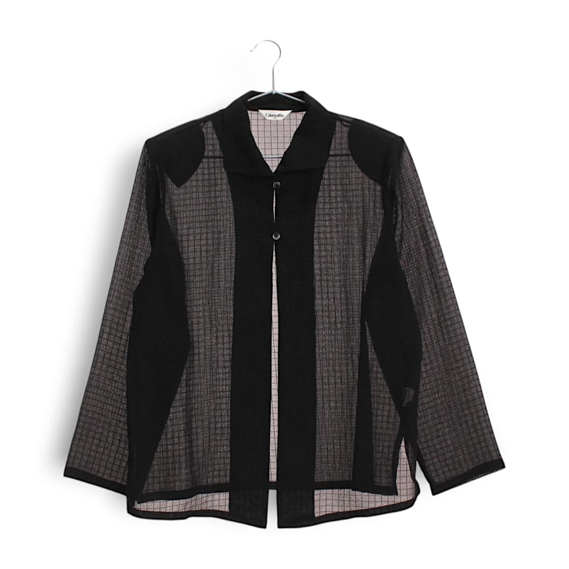 빈티지 윗단추 체크무늬 시스루 블라우스 자켓 상품이미지1