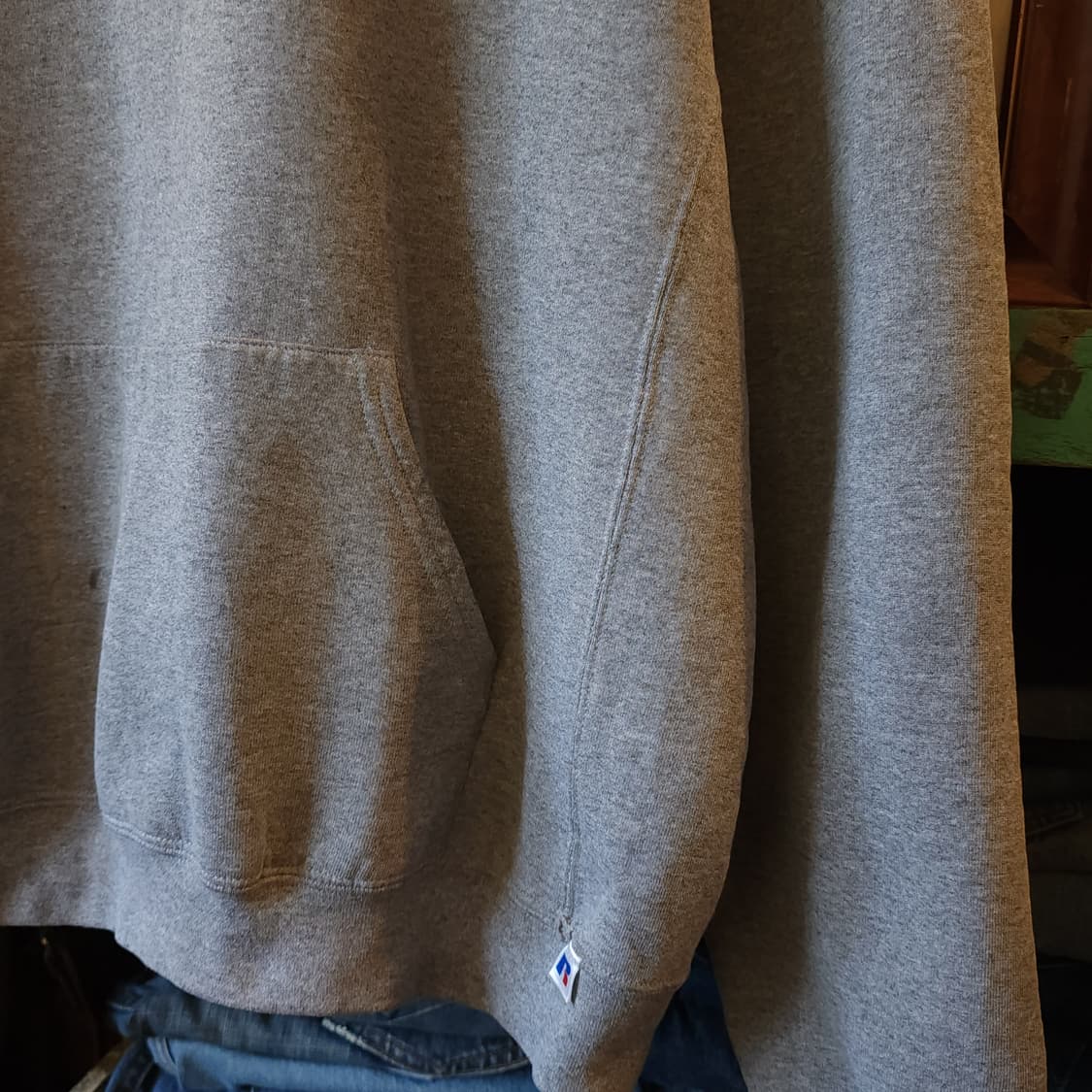 90s 러셀 후드 스웻셔츠 리버 빈티지 레터링 그레이XL 상품이미지5