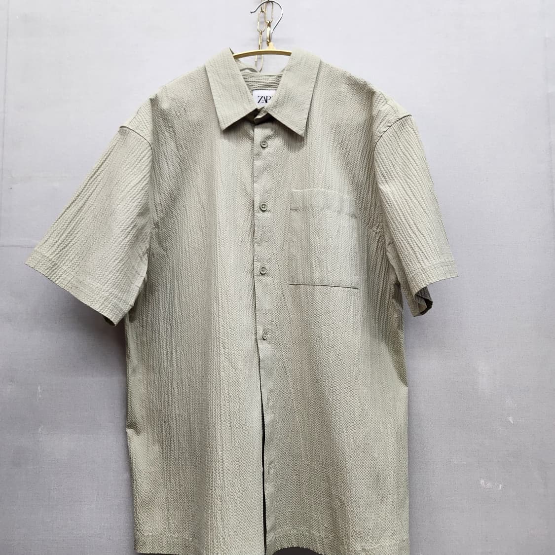 자라 시어서커 원포켓 엠보싱 반팔셔츠 XL(XL) 상품이미지1