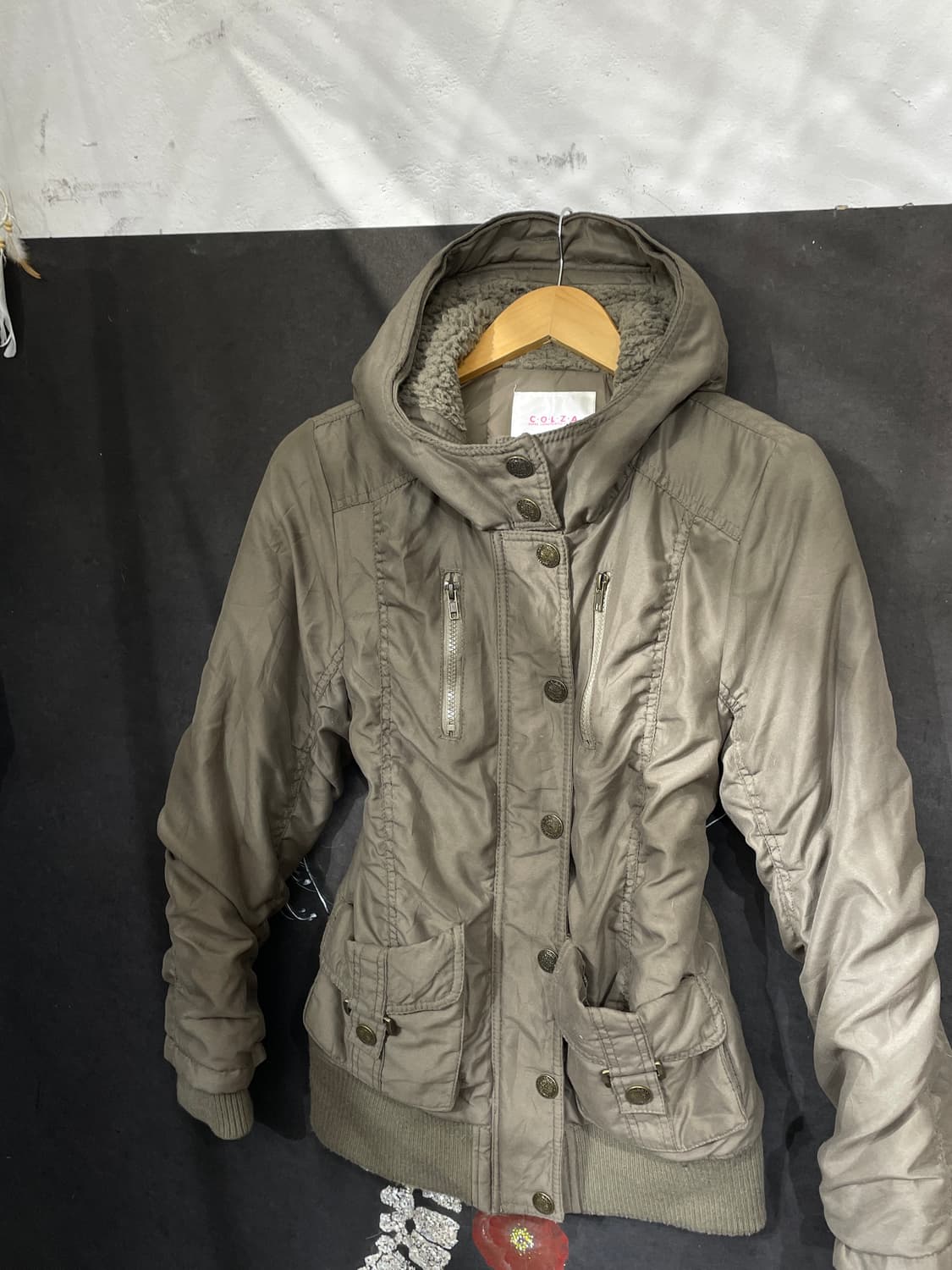 일본빈티지 C0LZA 브라운 카키 경량패딩 밀리터리 셔링 자켓 L 상품이미지6