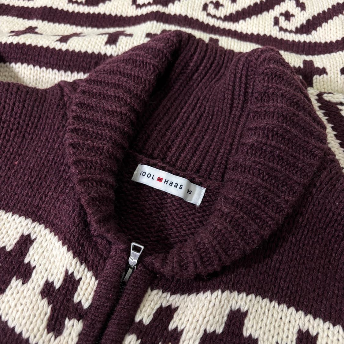 95-100 KOOLHASS 버건디 자카드 노르딕 코위찬 니트집업 상품이미지4
