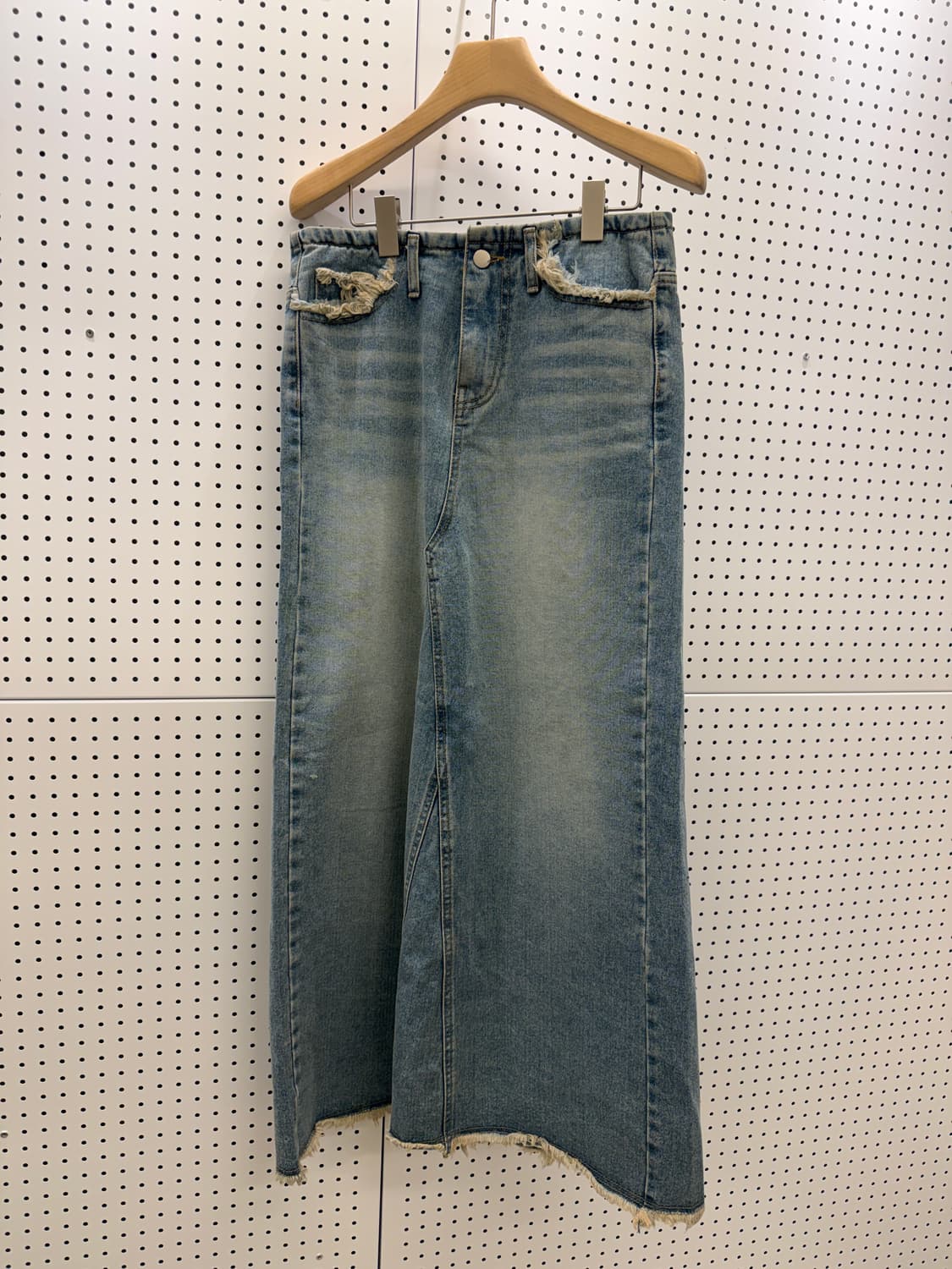 ecru 연청 컷오프 슬릿 데님 롱 스커트 U733 상품이미지3