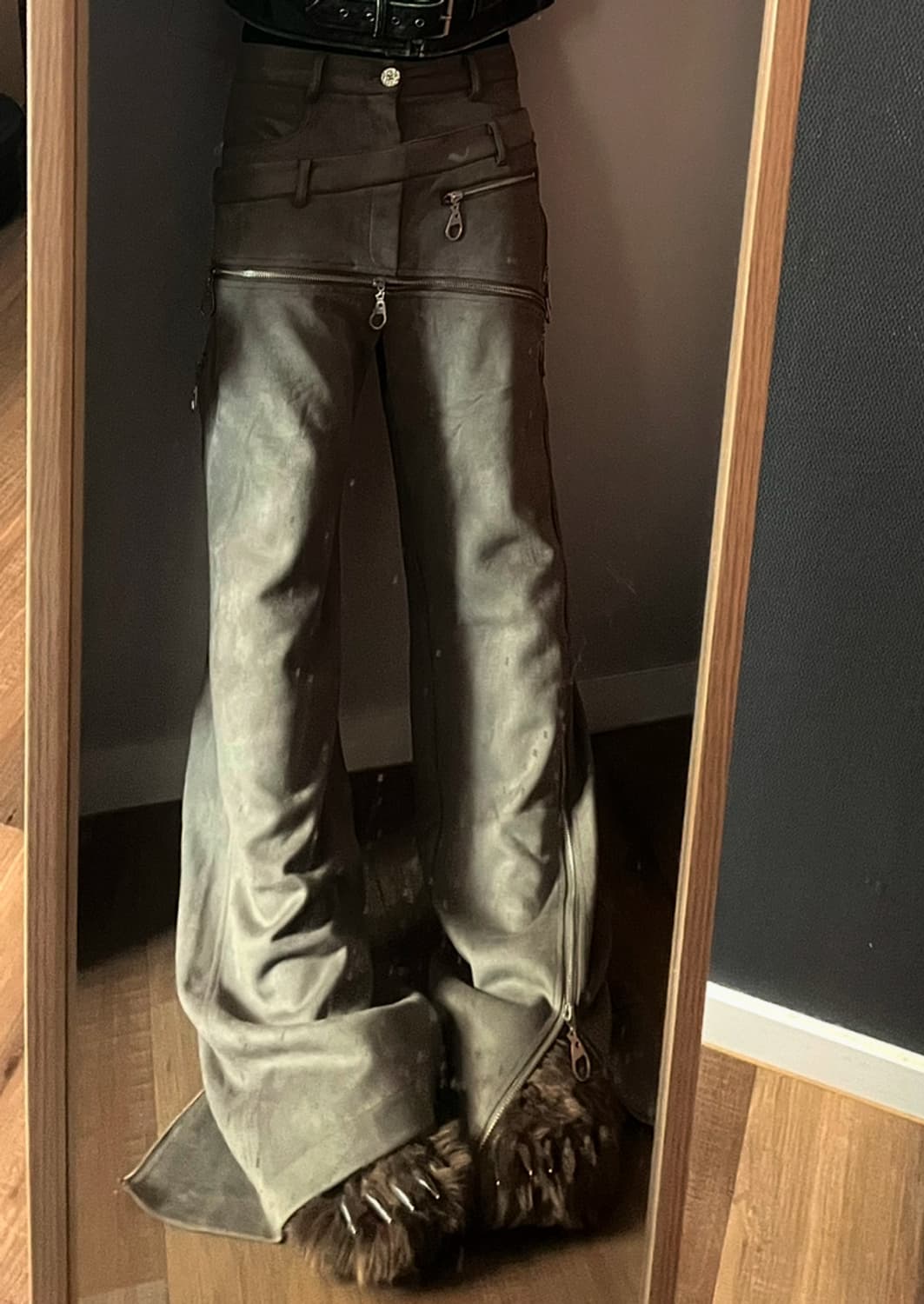 Blind no plan 지퍼 플레어 부츠컷 스웨이드 바지 상품이미지2