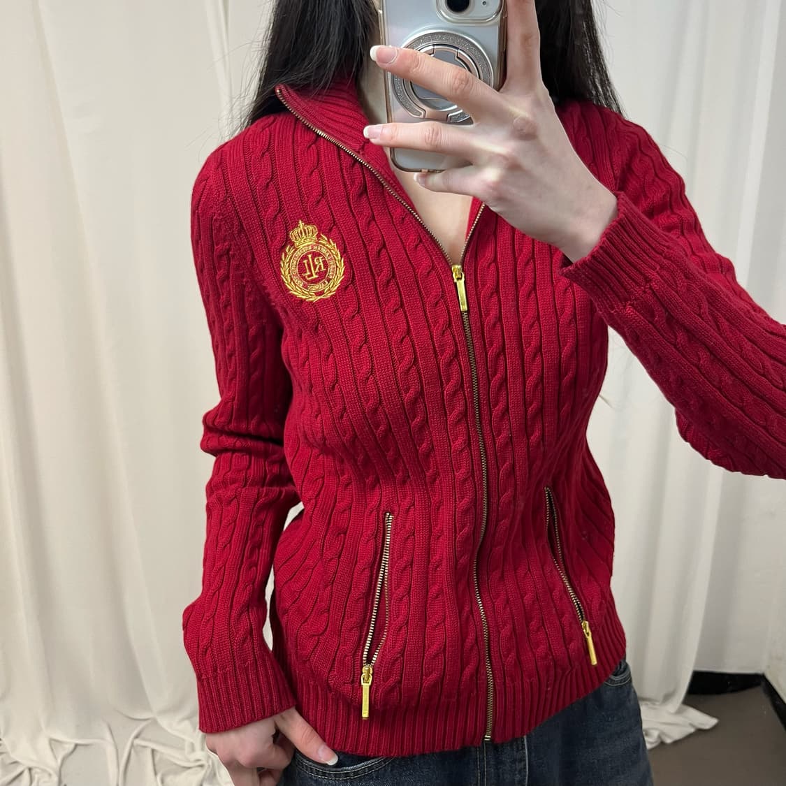 Polo Ralph Lauren burgundy knit zip-up 상품이미지3