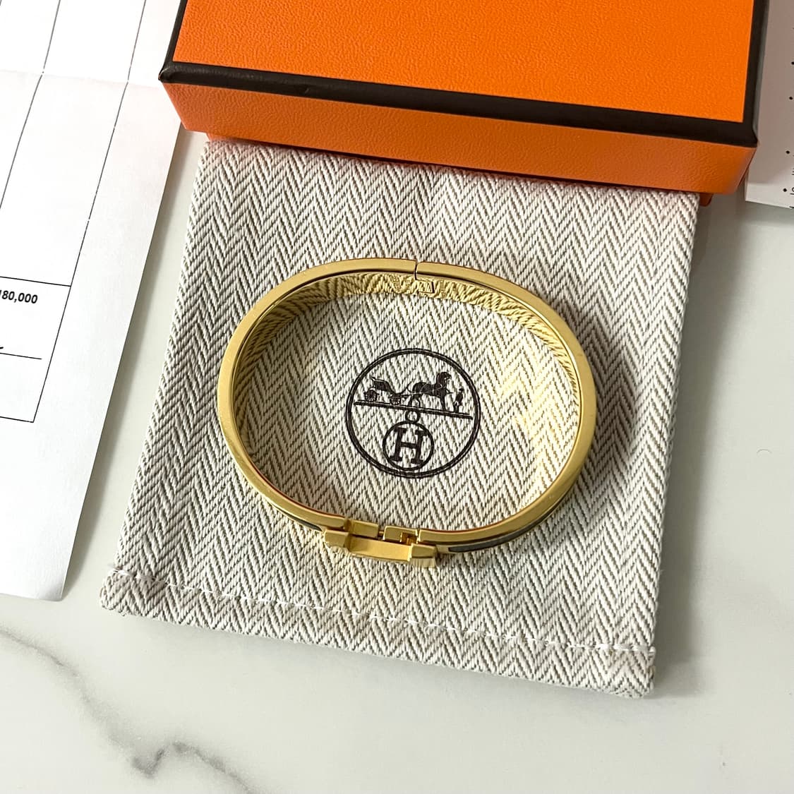 [S급/정품] 에르메스 클릭아슈 HH 팔찌 T4 블랙 골드 상품이미지6