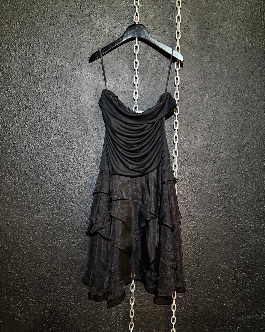 Black Layered Sheer Draping Dress 상품이미지4