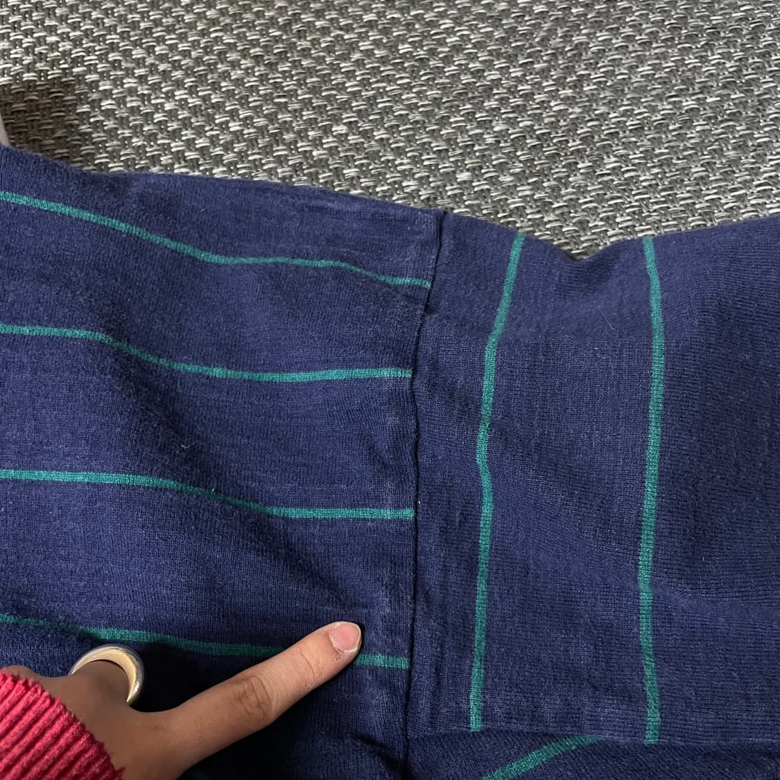 LANDS'END 네이비 그린 단가라 카라 긴팔 맨투맨 L 상품이미지6