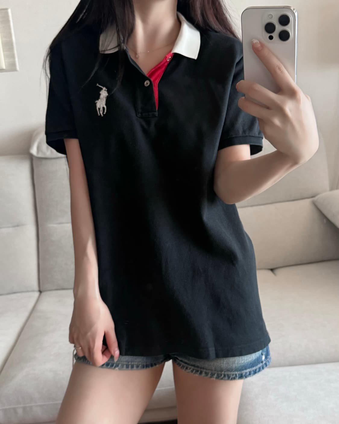 폴로 랄프로렌 빅포니 블랙 화이트 골프 반팔 상품이미지1