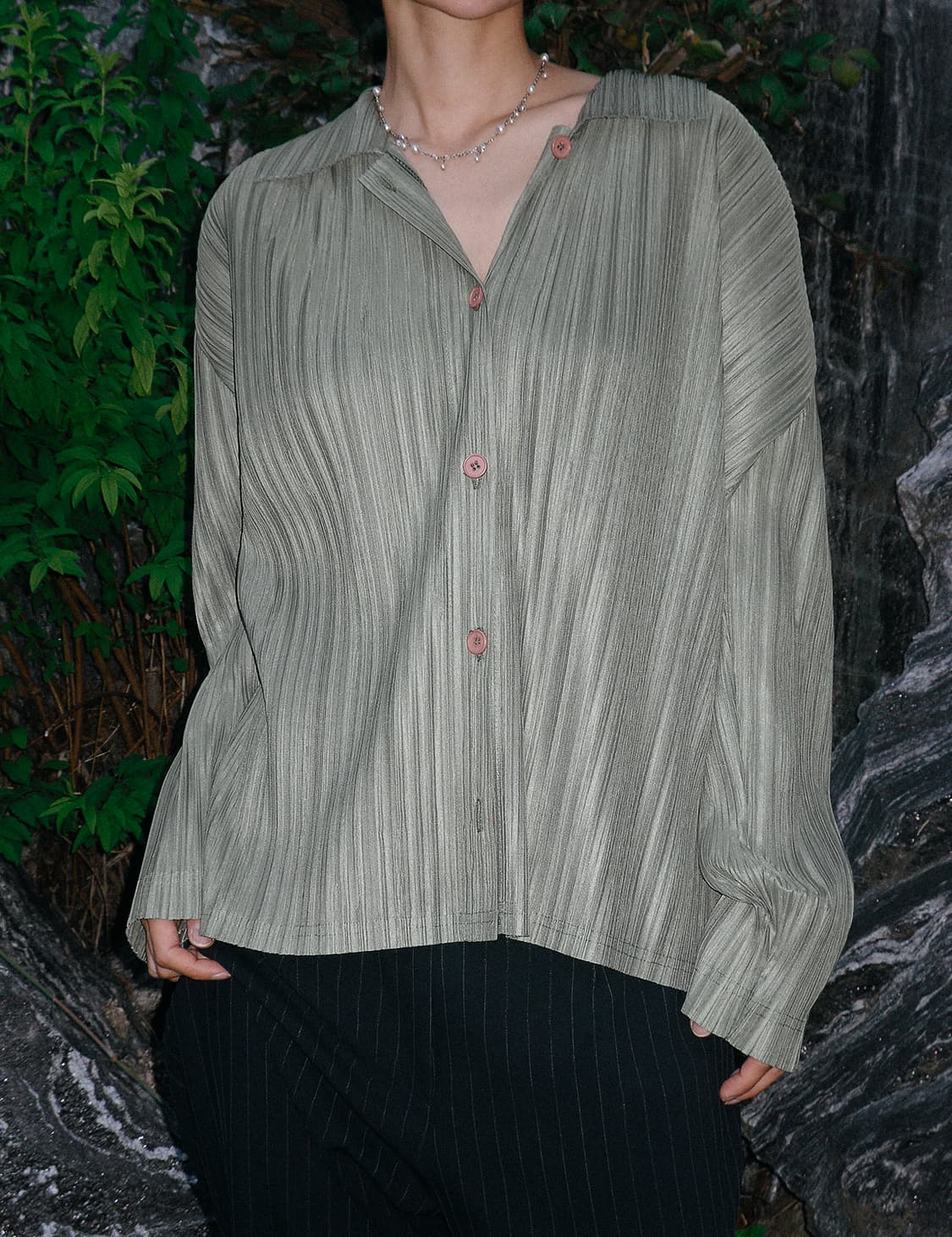 Green pleats cardigan 상품이미지5