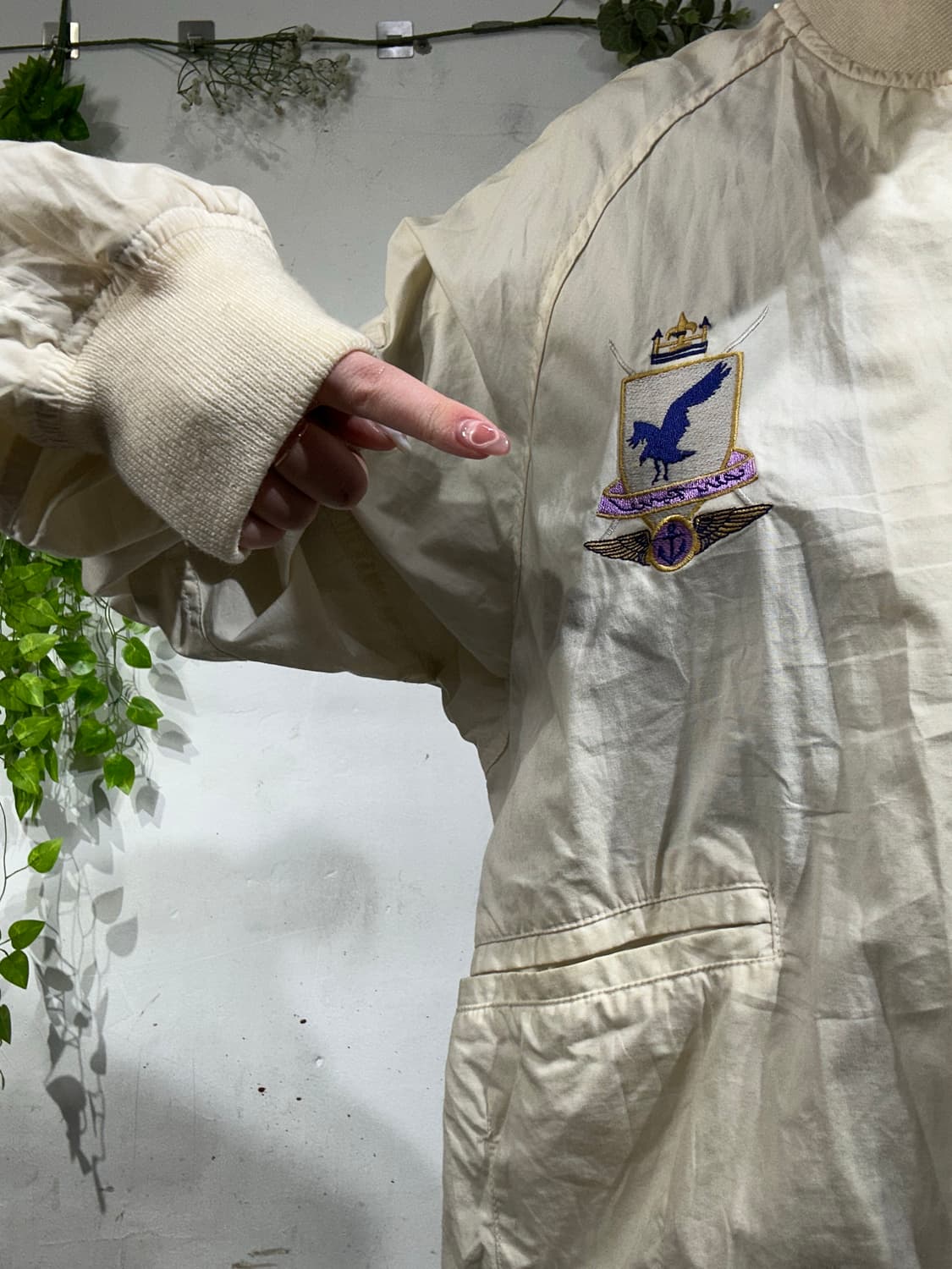 일본 빈티지 FILES 베이지 빅 로고 자수 봄버 자켓 스카잔 잠바  상품이미지4