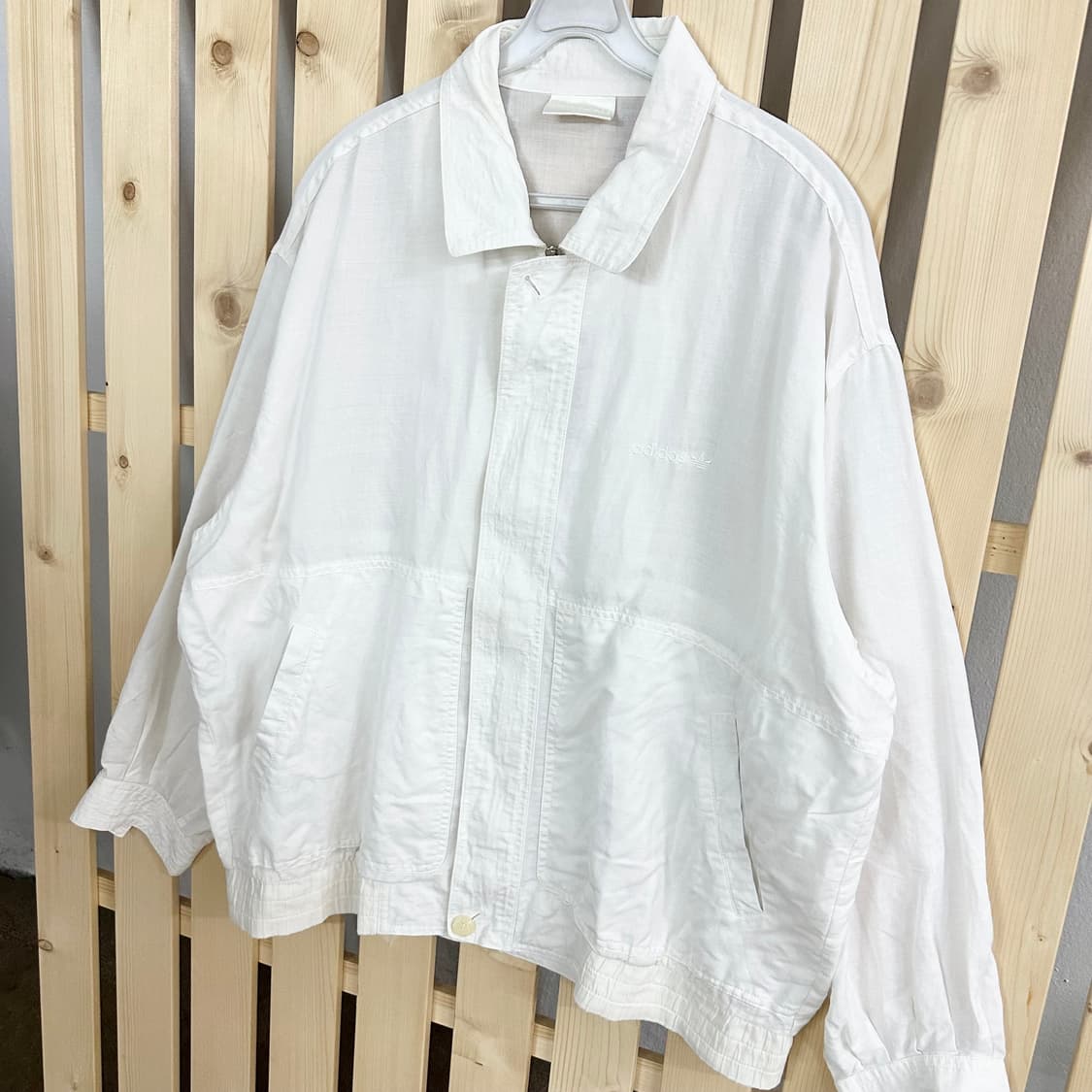 (L) 아디다스 흰색 화이트 린넨 바람막이 자켓 상품이미지2