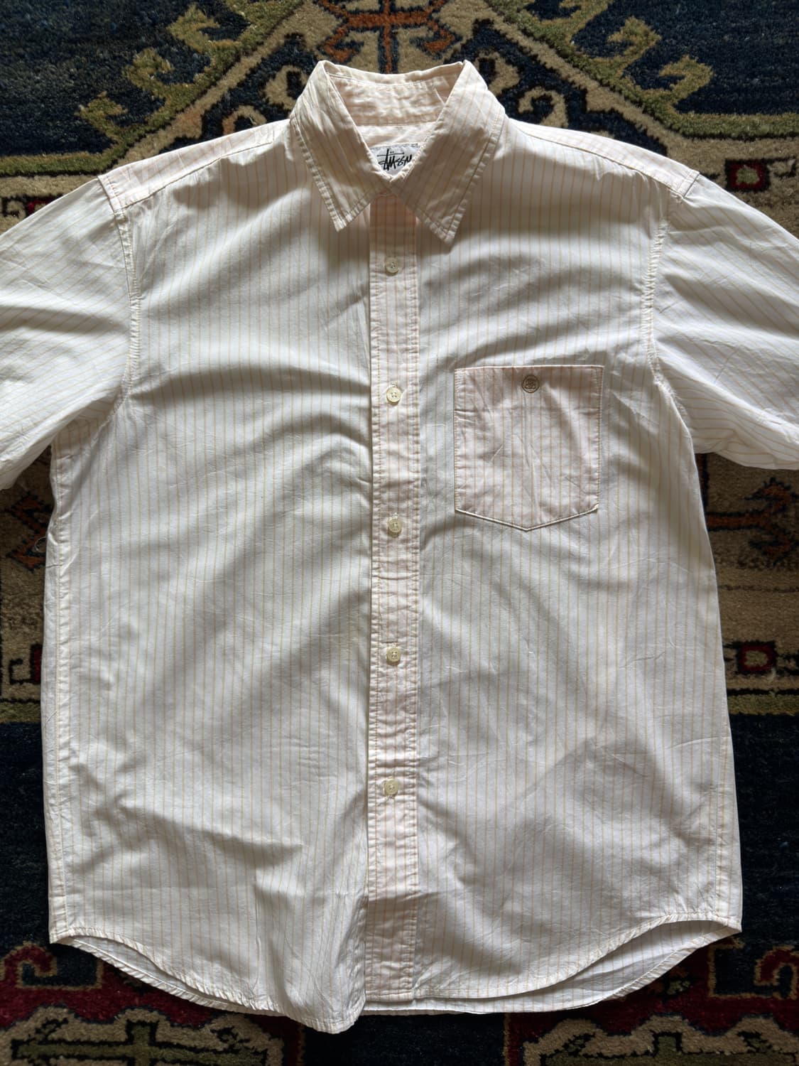 90s USA Stussy strip & check shirt  상품이미지3