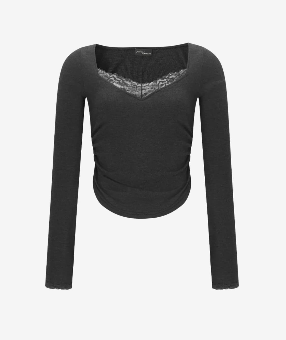 플리즈노팔로우 베라 레이스 셔링 롱 슬리브 탑 딥 차콜 vera lace 상품이미지2