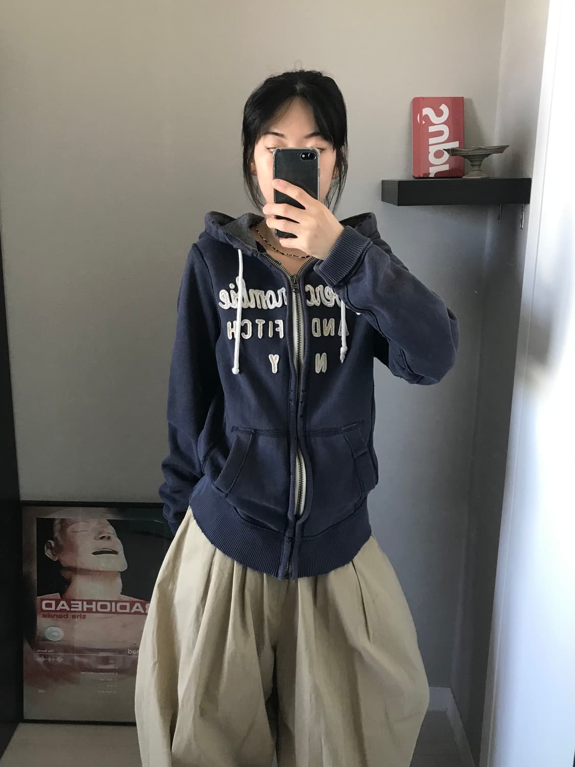 아베크롬비 자수 로고 네이비 헤비 써멀 후드집업 상품이미지3