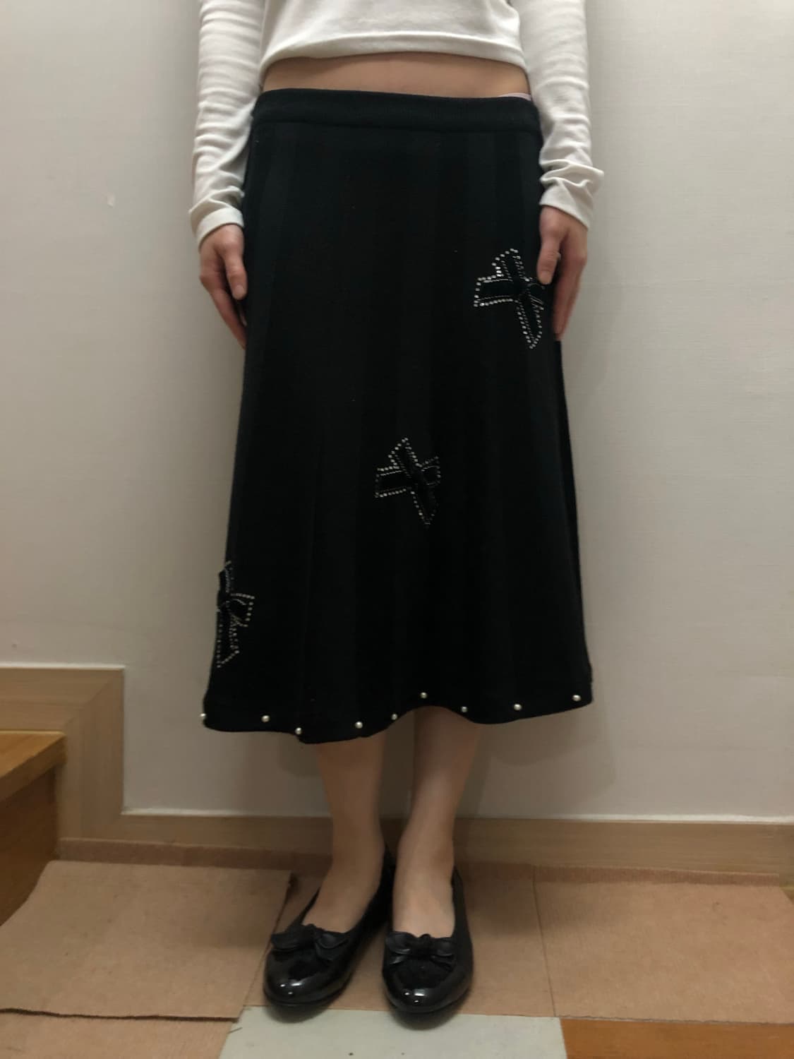 빈티지 블랙 니트 비즈 스커트 상품이미지6