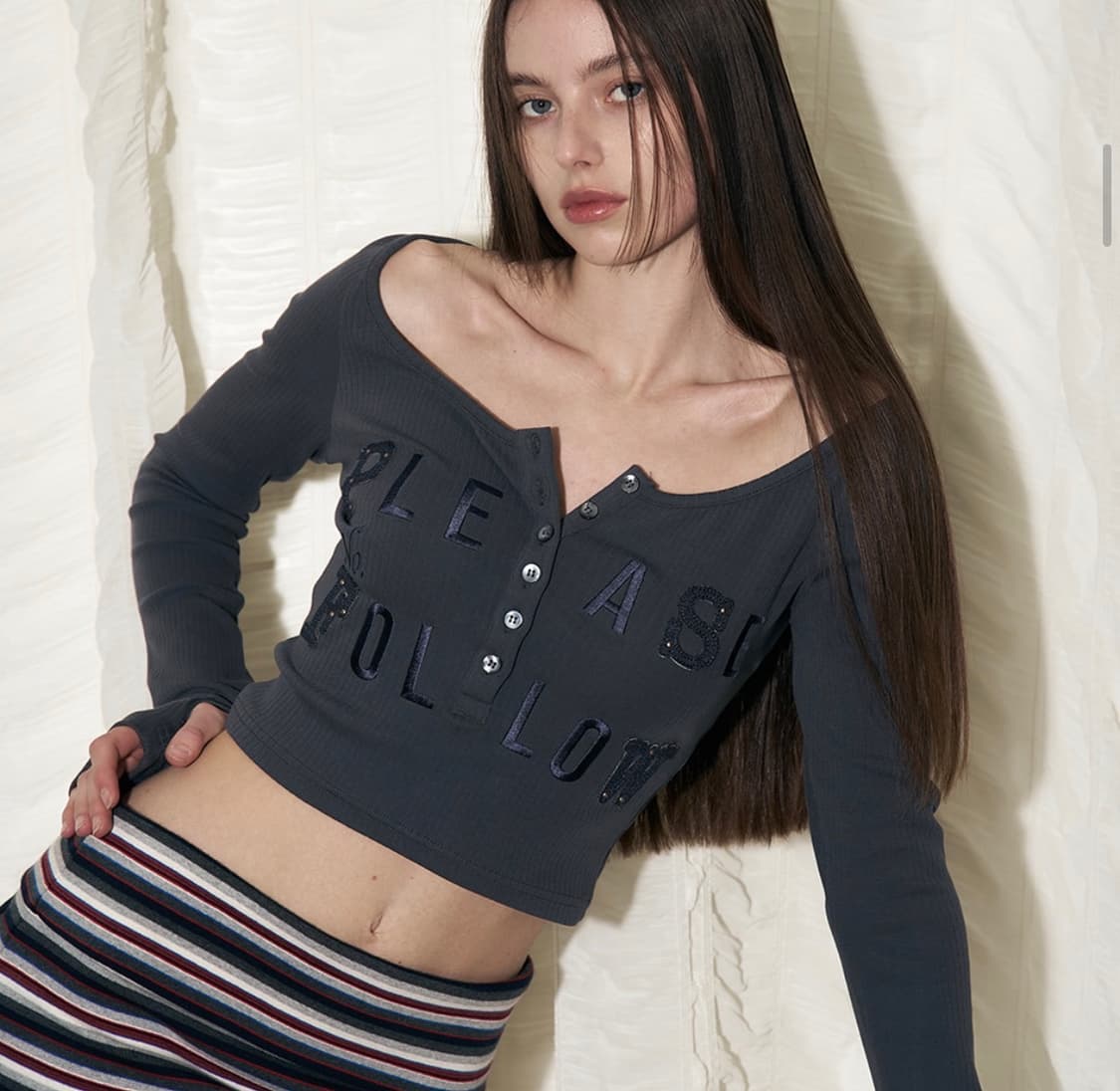 매간 패치 롱 슬리브 탑 차골 상품이미지2