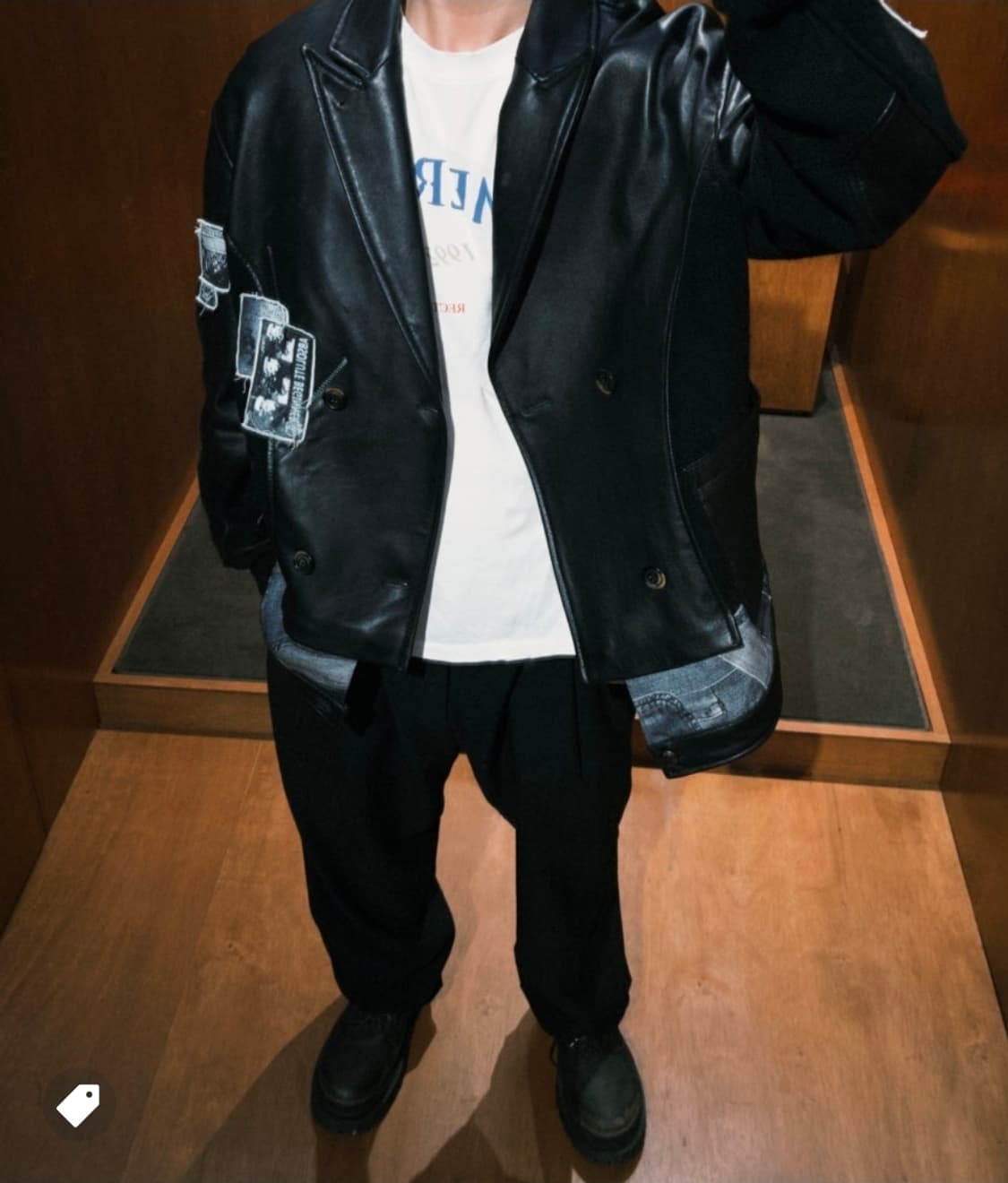 새제품L) 자라 x 앤더슨벨 컴바인드 니트 앤 레더 가죽자켓 블랙 상품이미지5