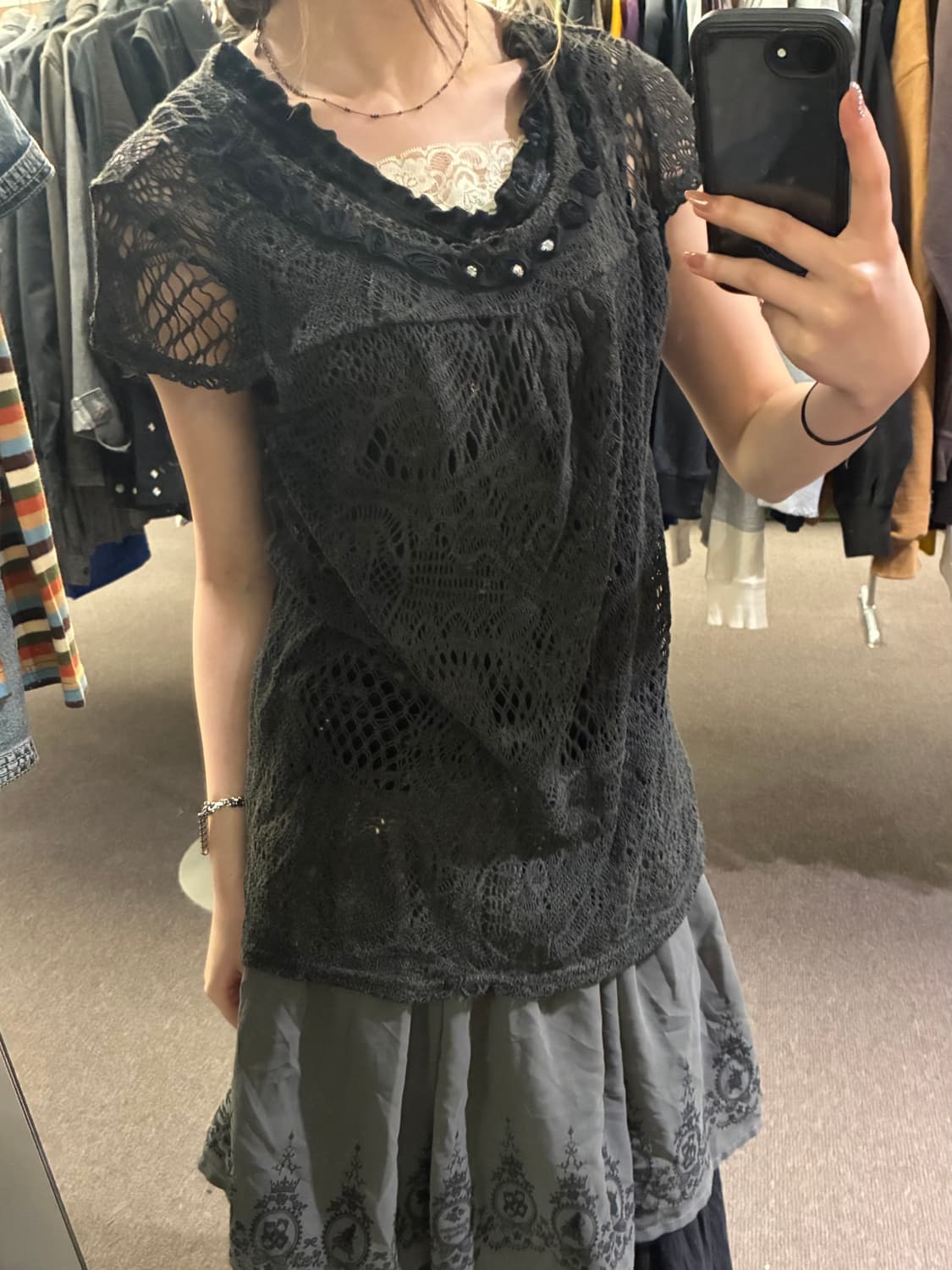 M-L)Japanese vintage 여성 펀칭 반팔 니트(이염) 상품이미지2