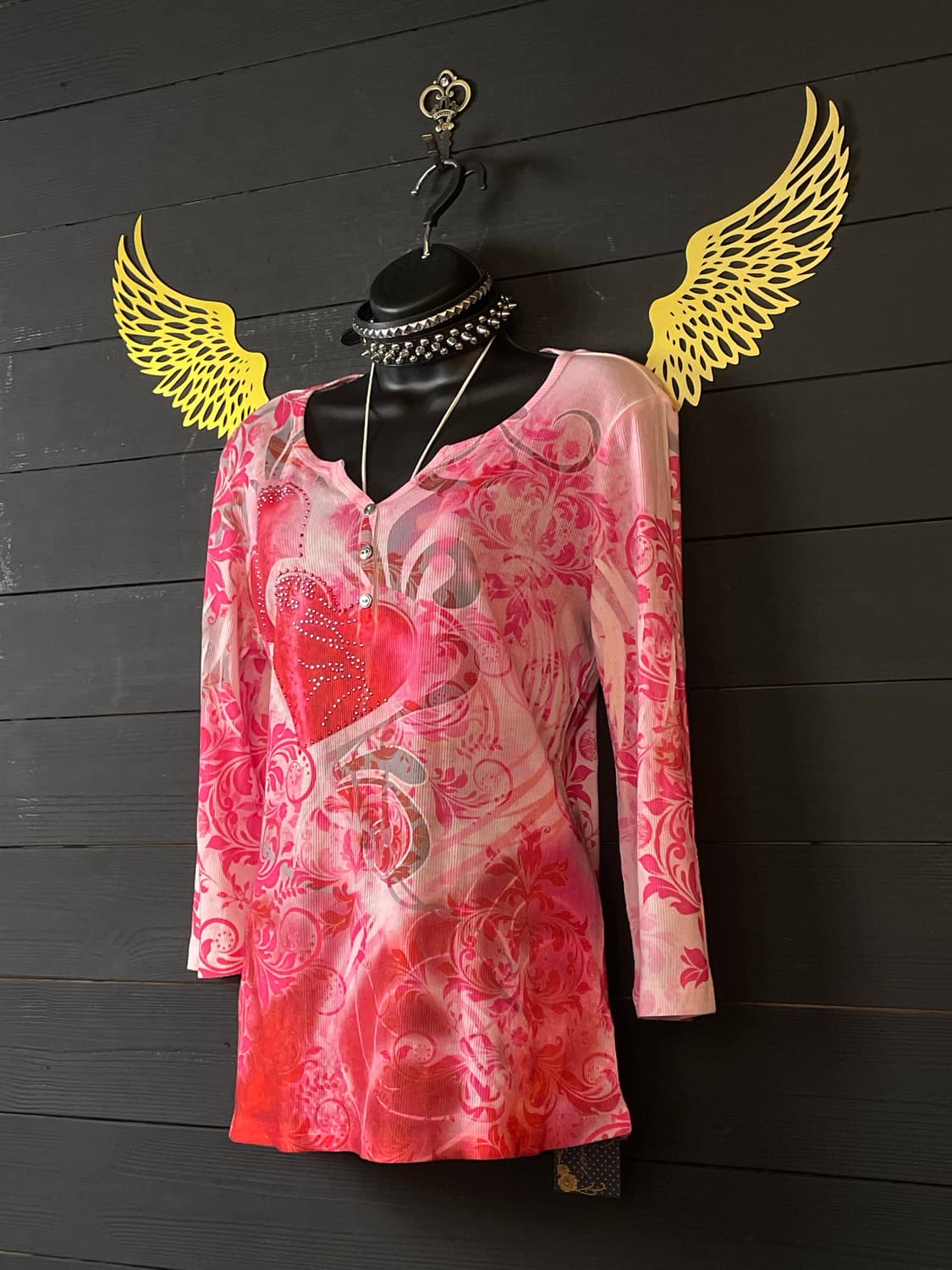 JPN 펑크 큐빅 패턴 레드핑크 롱슬리브 상품이미지2