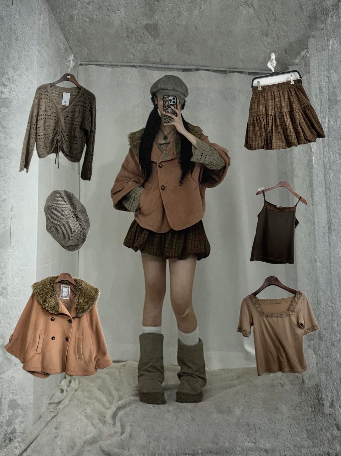 브라운 모카무스 폭닥폭닥 니혼진 너에게닿기를 아야네깔 사와코깔 코디세트  상품이미지1