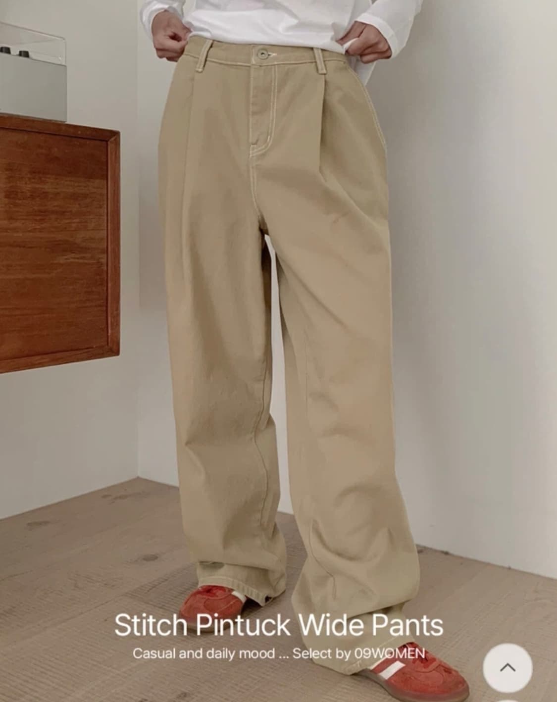 급처/새상품/베이지팬츠/스티치 핀턱 와이드 팬츠<S사이즈> 상품이미지2